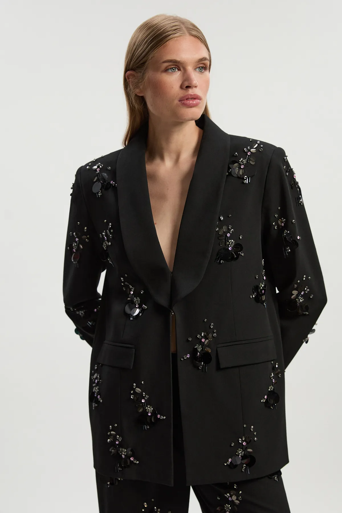 Cluster Sequin & Crystal Embellished Tailored Single Breast Blazer BKK26915