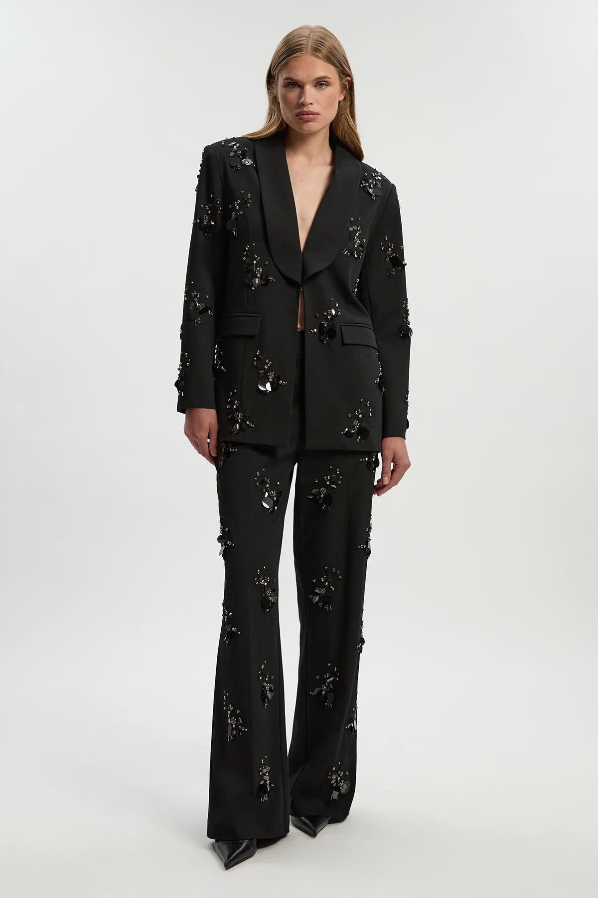 Cluster Sequin & Crystal Embellished Tailored Single Breast Blazer BKK26915