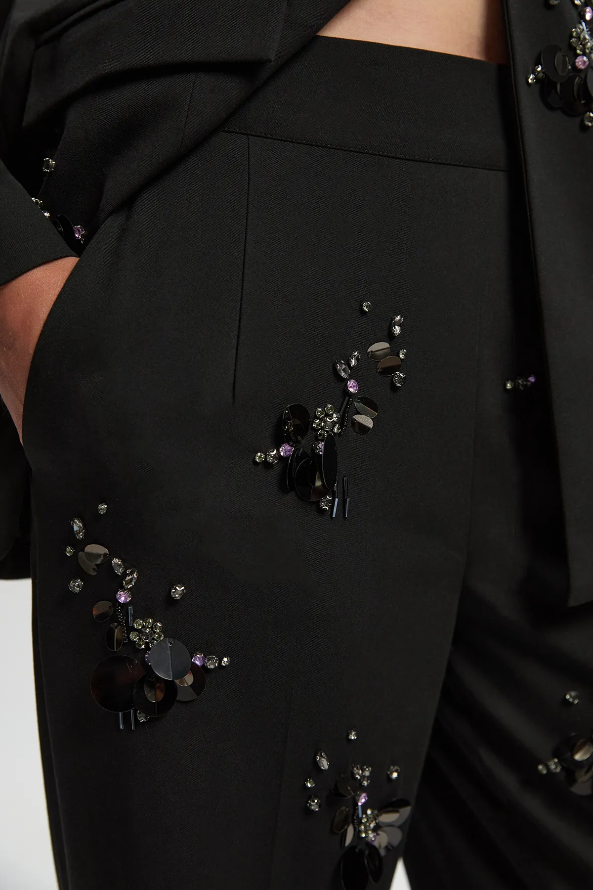 Cluster Sequin & Crystal Embellished Tailored Wide Leg Pants BKK26917 5 Cluster Sequin & Crystal Embellished Tailored Wide Leg Pants BKK26917