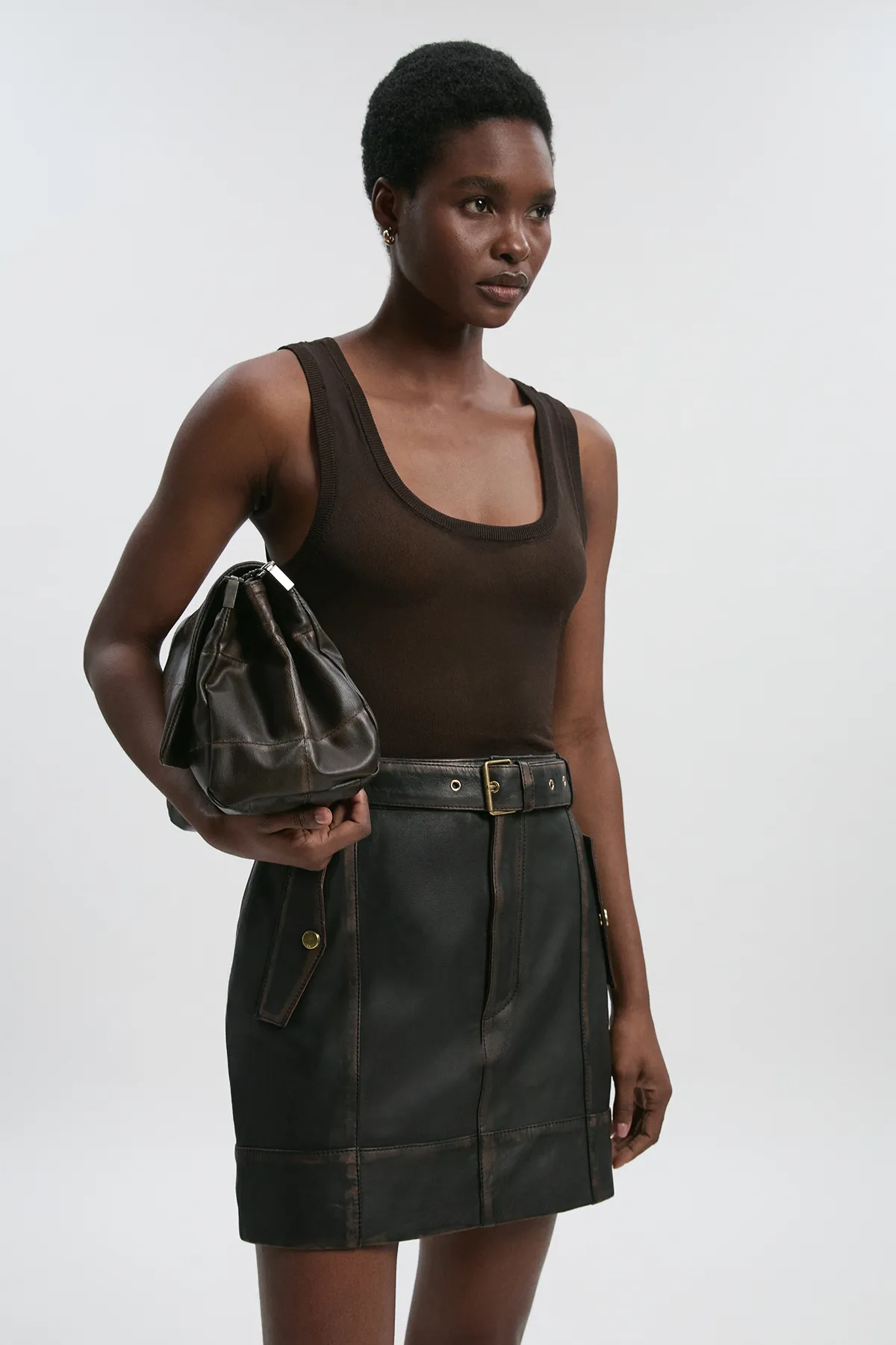 Leather Washed Belted Mini Skirt BKK26931 4 Leather Washed Belted Mini Skirt BKK26931