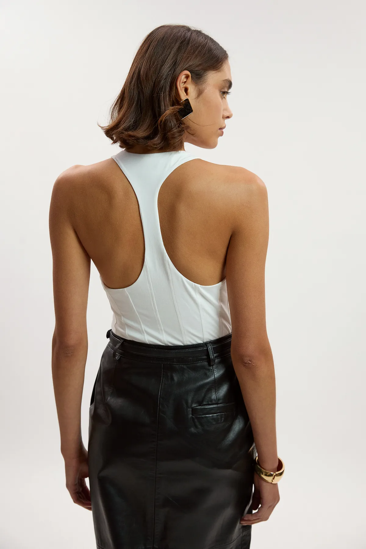 Cotton Elastane Corset Detail Scoop Neck Bodysuit BKK26990 3 Cotton Elastane Corset Detail Scoop Neck Bodysuit BKK26990