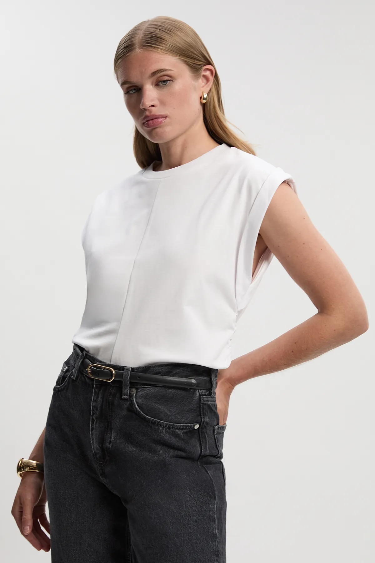 Cotton Ruched Waist Detail Tshirt BKK27020