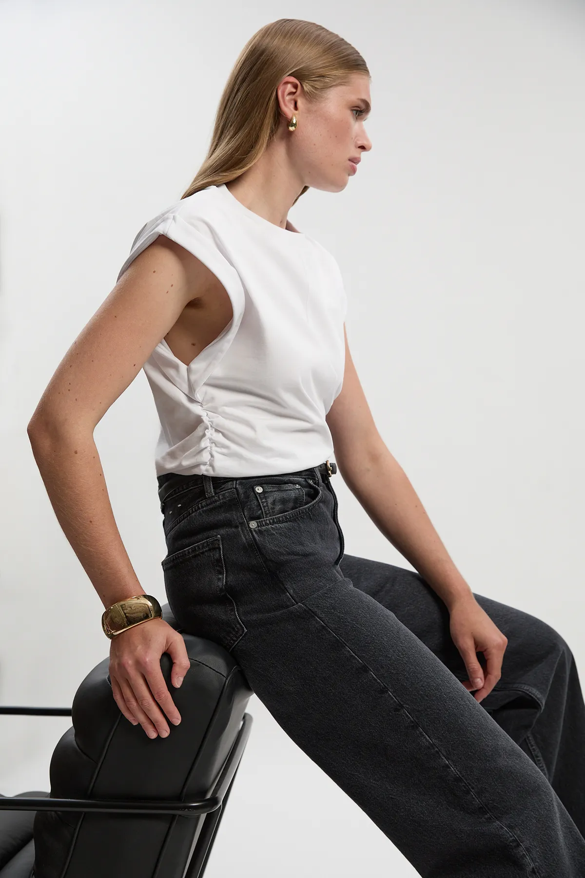 Cotton Ruched Waist Detail Tshirt BKK27020