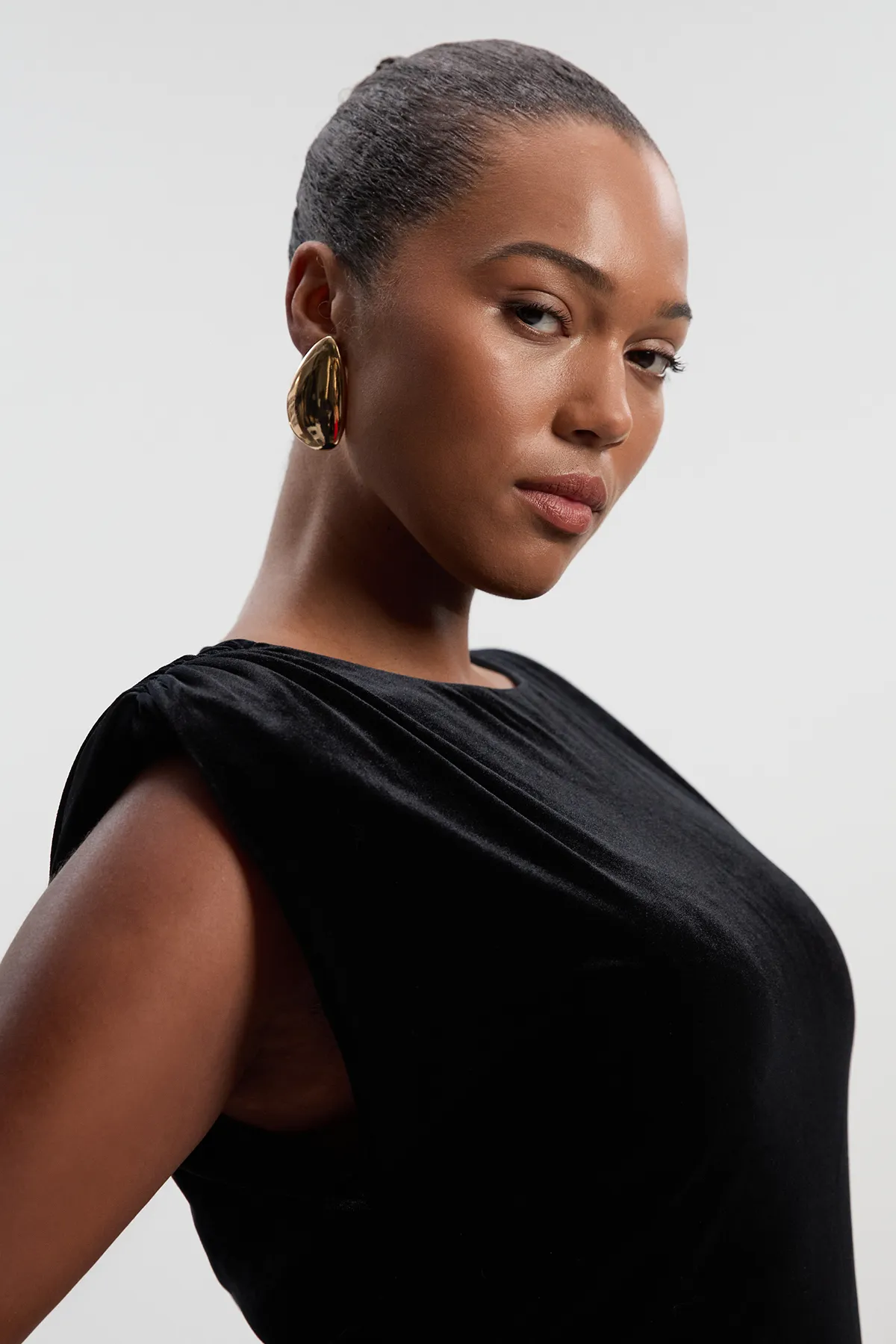 Plus Size Stretch Velvet Strong Shoulder Jumpsuit BKK27030