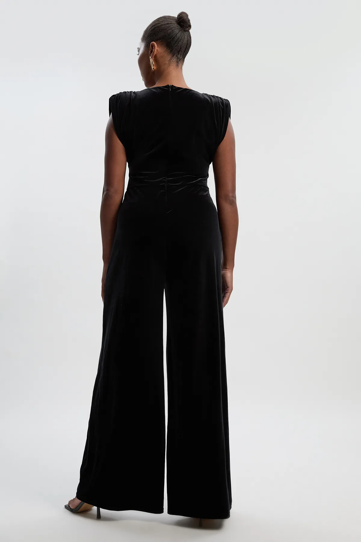 Plus Size Stretch Velvet Strong Shoulder Jumpsuit BKK27030