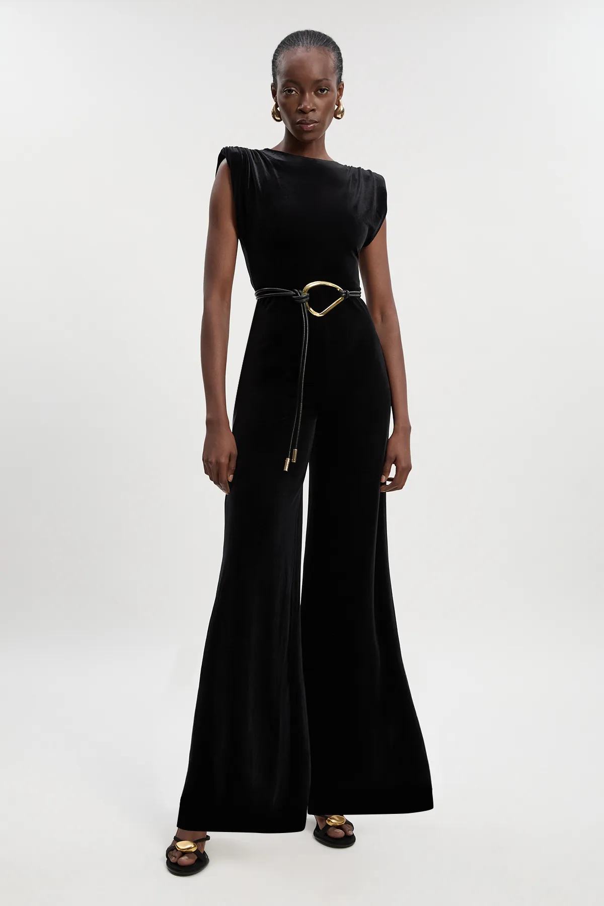 Stretch Velvet Strong Shoulder Jumpsuit BKK27032