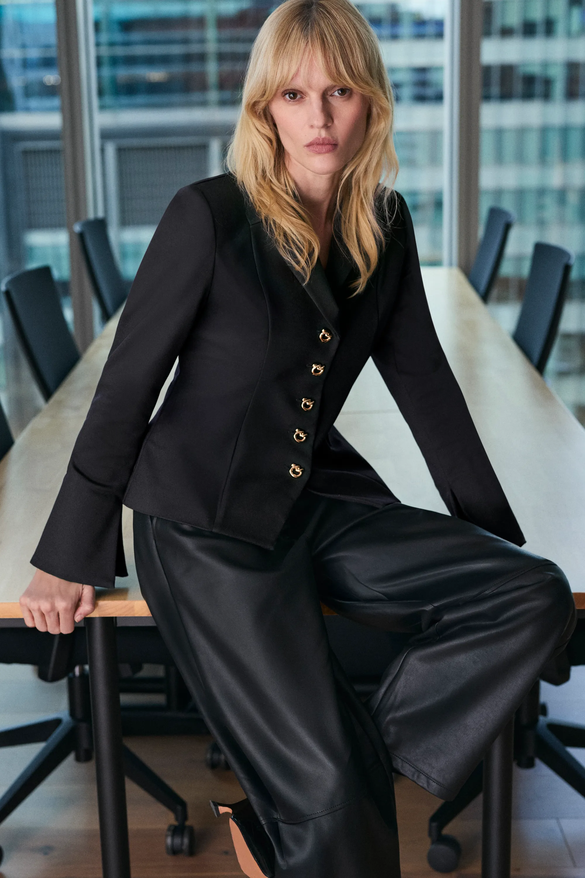 Faux Leather Barrel Leg Trouser BKK27045