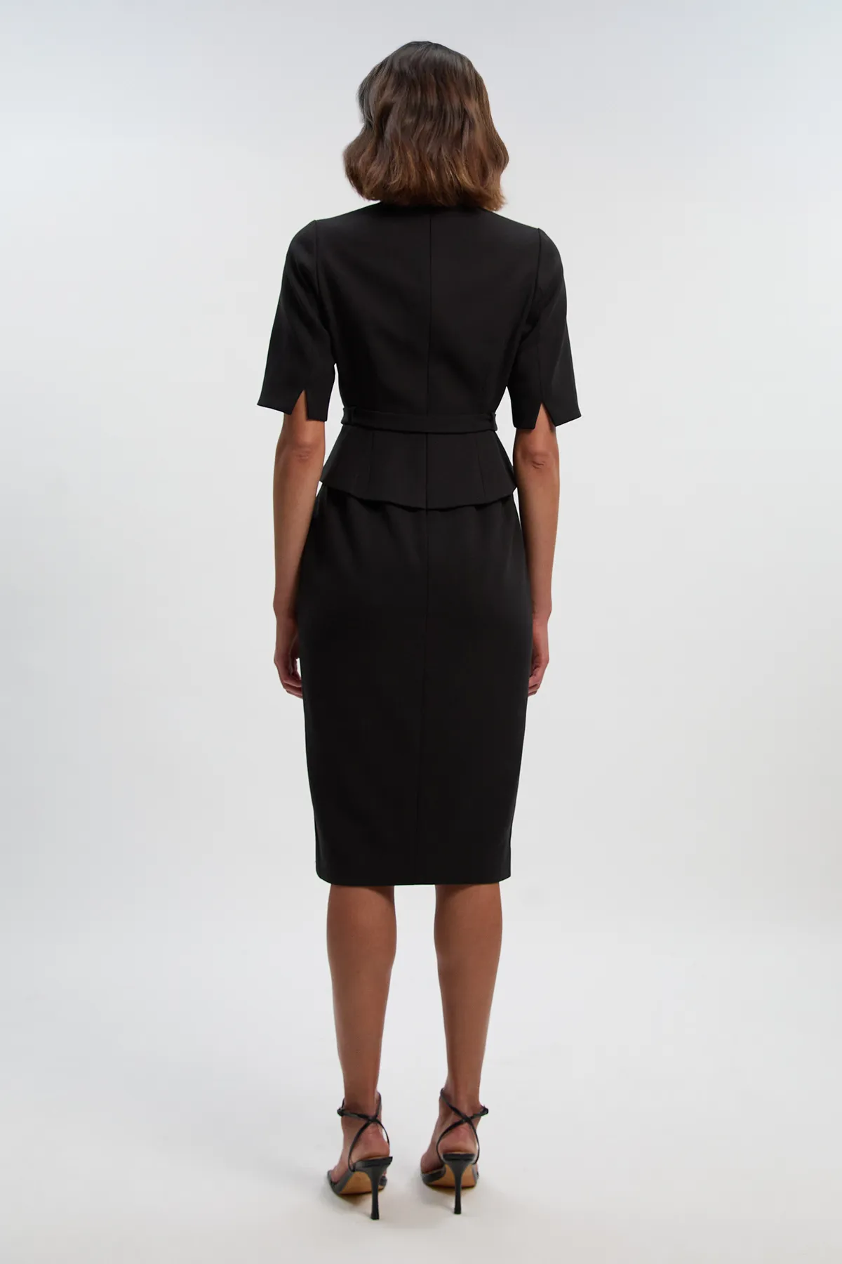 Structured Crepe Forever Asymmetric Neck Belted Pencil Midi Dress BKK27141 4 Structured Crepe Forever Asymmetric Neck Belted Pencil Midi Dress BKK27141