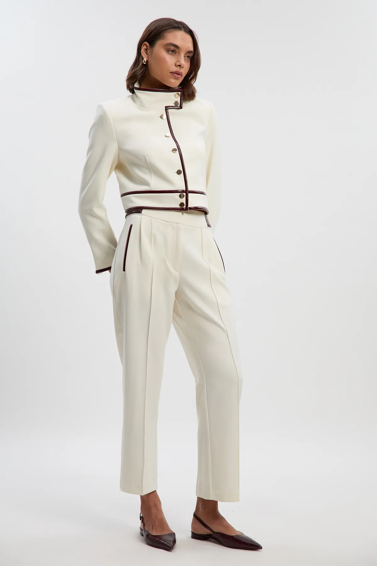 Compact Stretch Pu Mix Tailored Slim Leg Trouser BKK27143