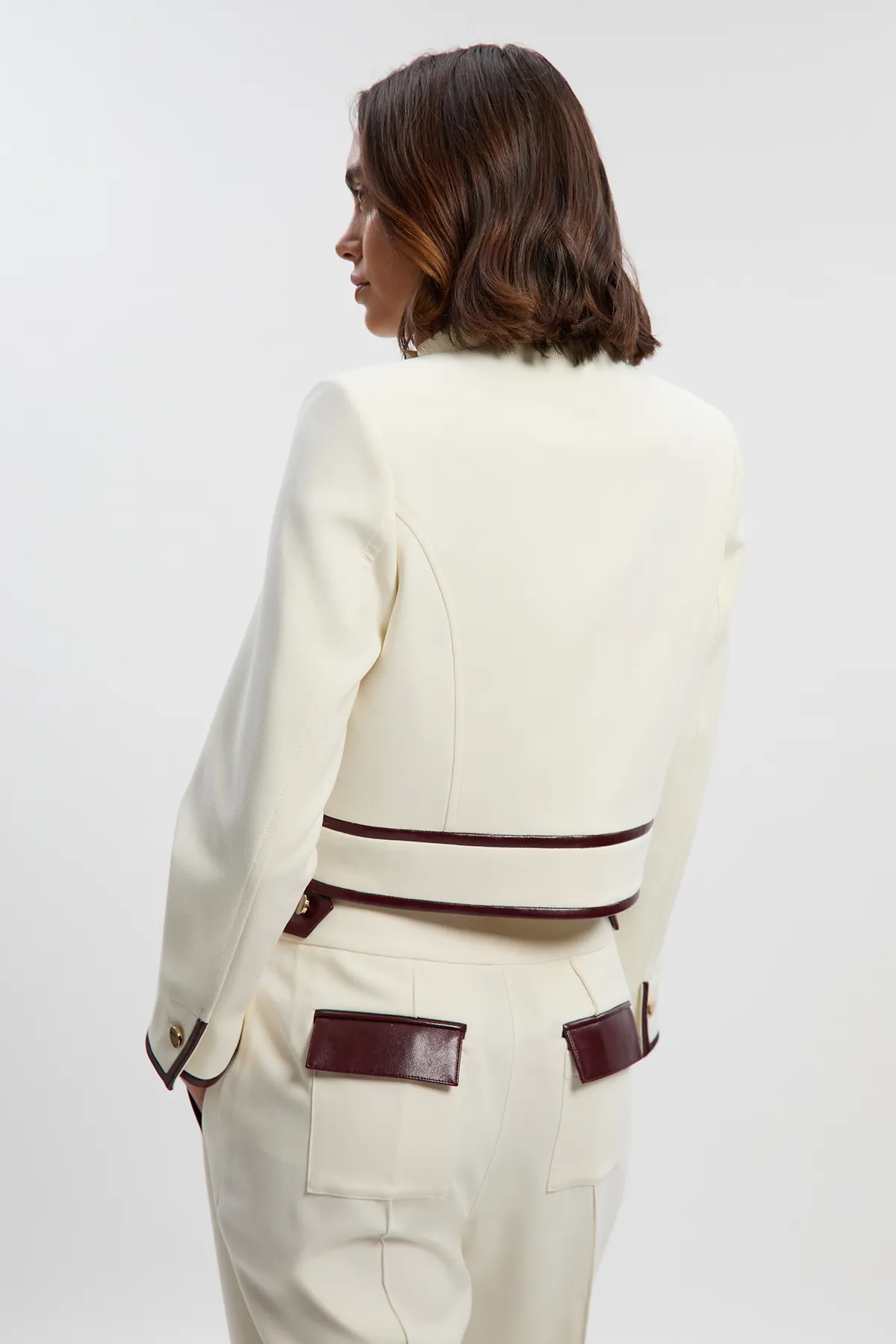 Compact Stretch Pu Mix Tailored Belted Jacket BKK27144 4 Compact Stretch Pu Mix Tailored Belted Jacket BKK27144