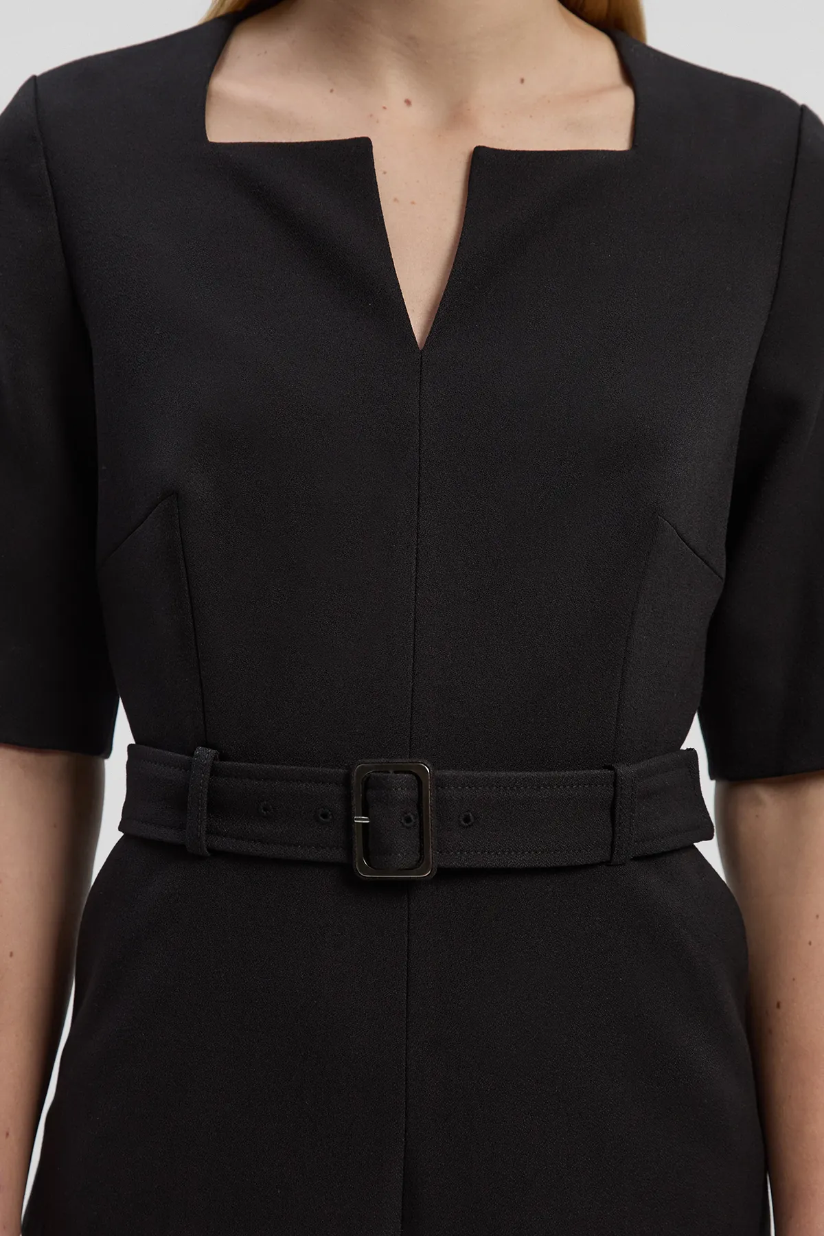 Structured Crepe Forever Notch Neck Belted Tailored Jumpsuit BKK27146 3 Structured Crepe Forever Notch Neck Belted Tailored Jumpsuit BKK27146