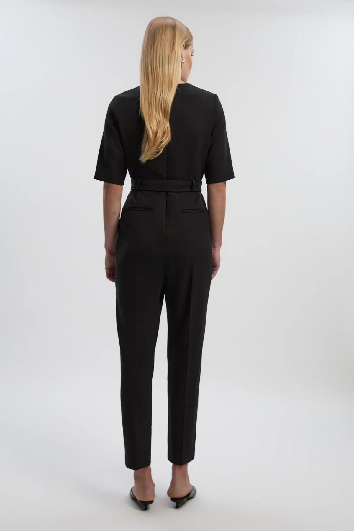 Structured Crepe Forever Notch Neck Belted Tailored Jumpsuit BKK27146 4 Structured Crepe Forever Notch Neck Belted Tailored Jumpsuit BKK27146