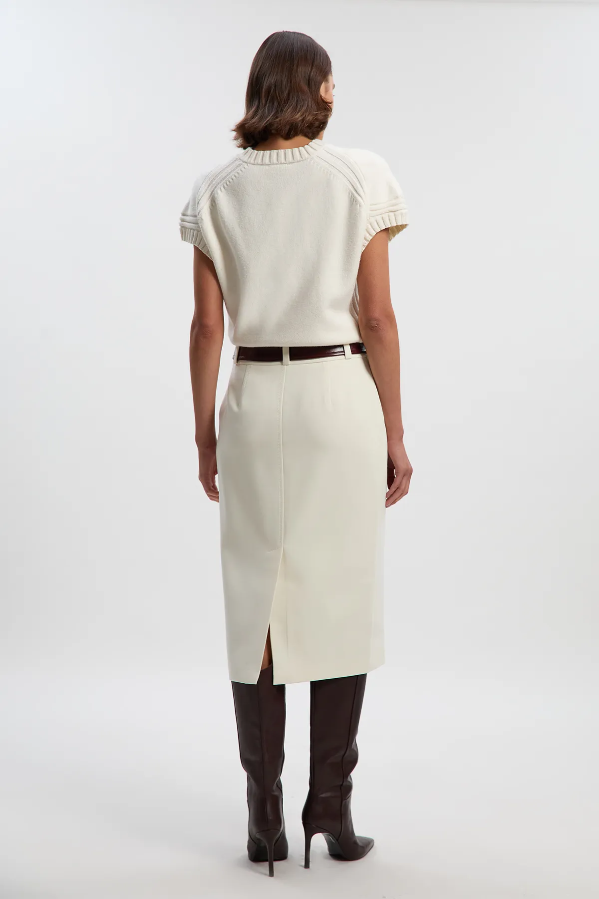 Compact Stretch Pu Mix Belted Tailored Pencil Skirt 5 Compact Stretch Pu Mix Belted Tailored Pencil Skirt