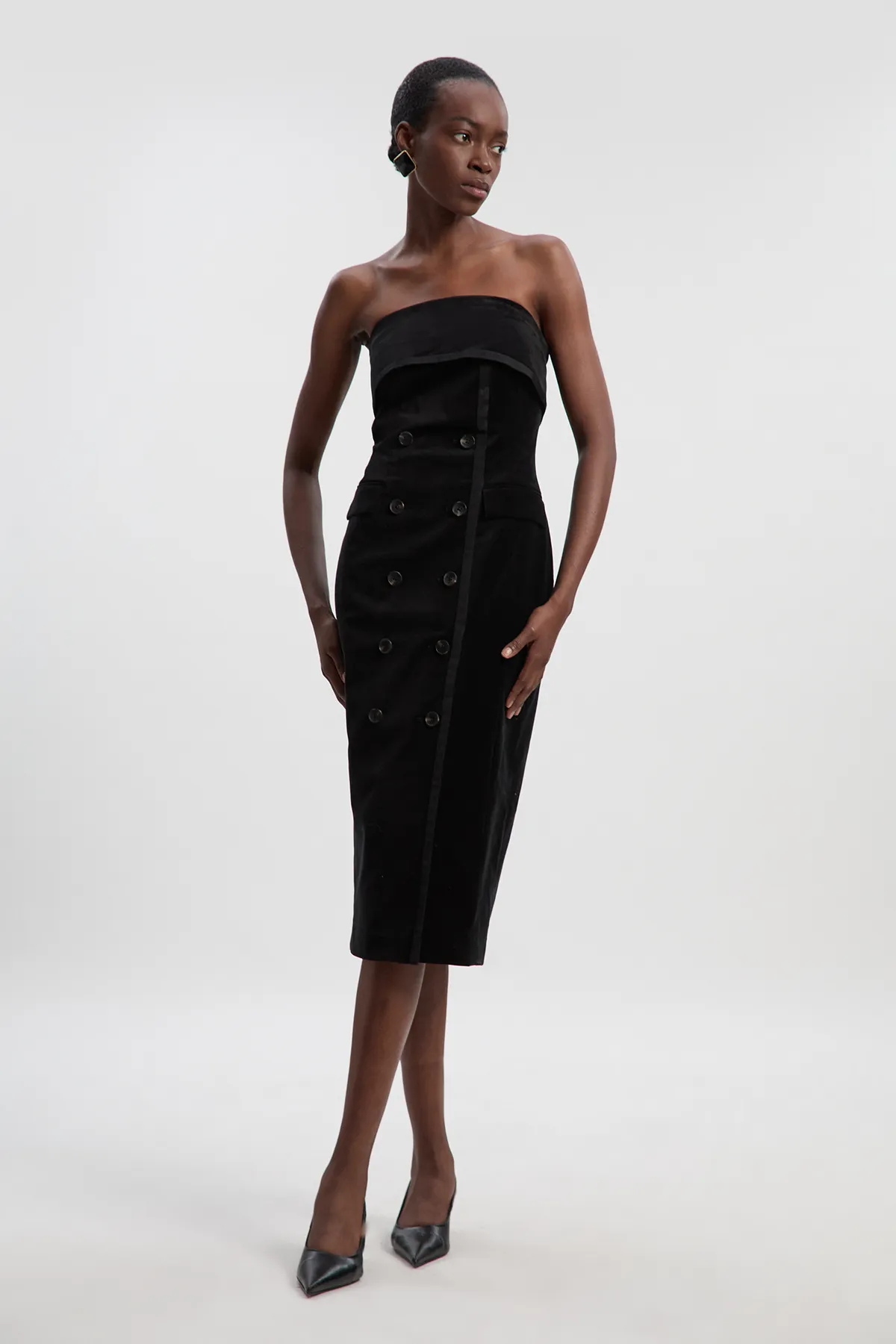 Velvet Groisgrain Bandeau Midi Tailored Dress BKK27151