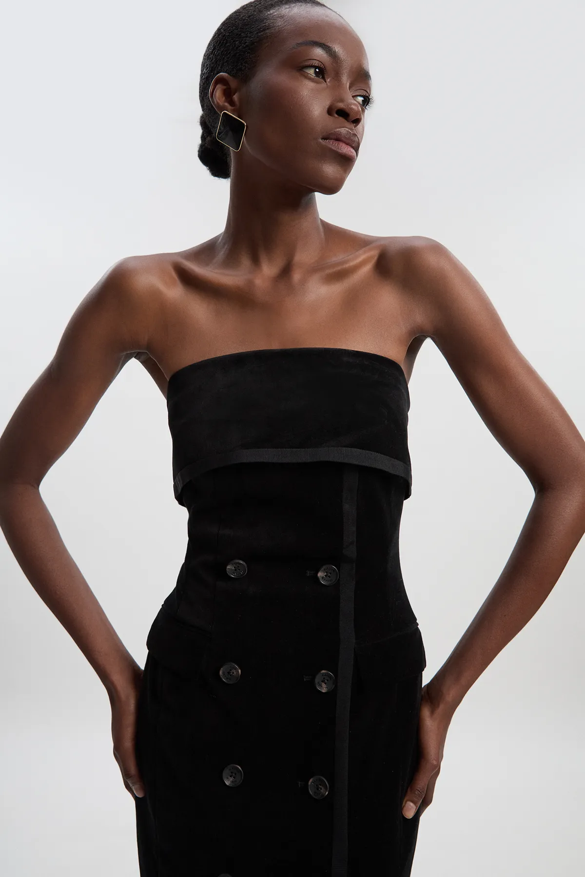 Velvet Groisgrain Bandeau Midi Tailored Dress BKK27151