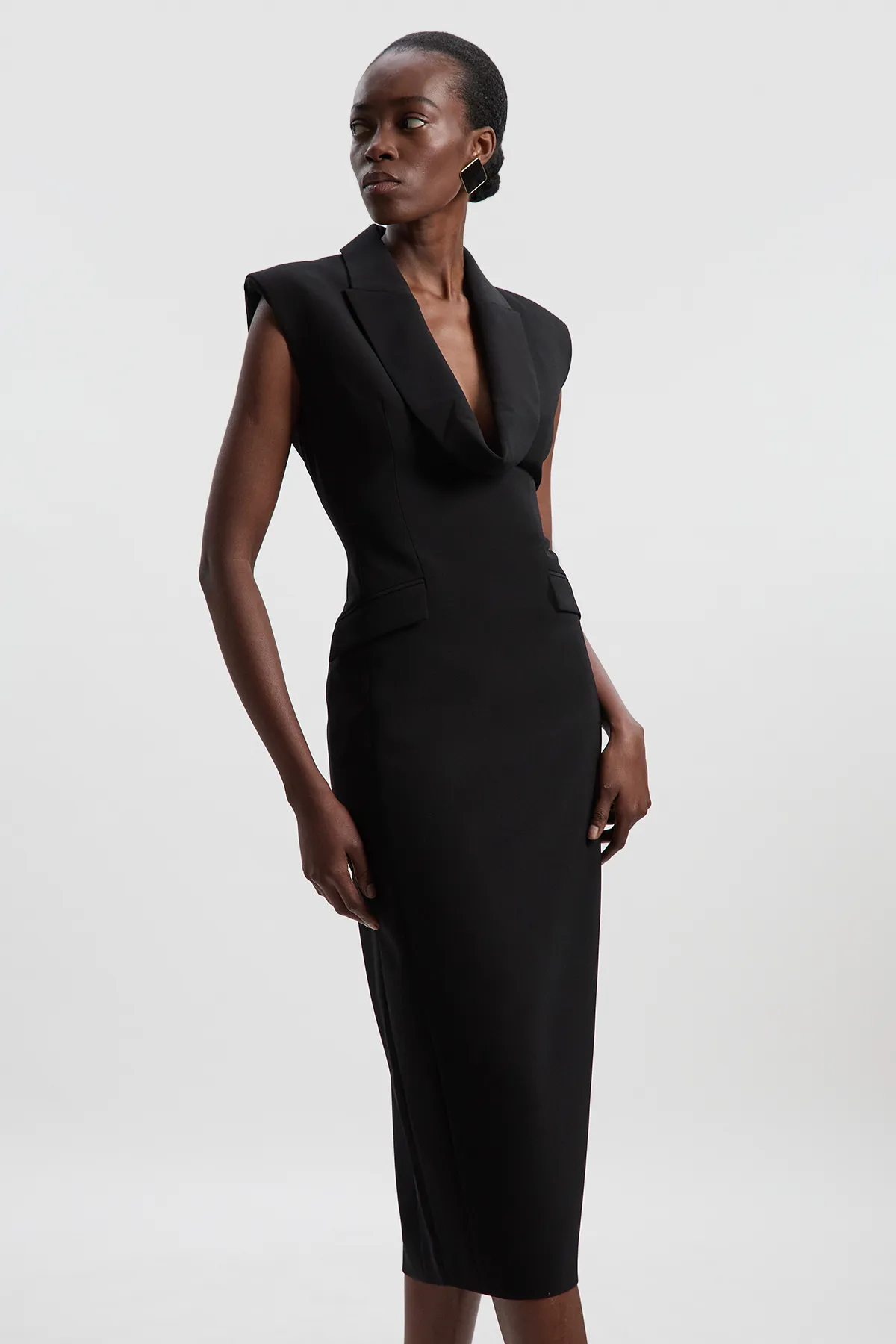 Polished Tailored Cowl Neck Sleeveless Midi Dress BKK27152
