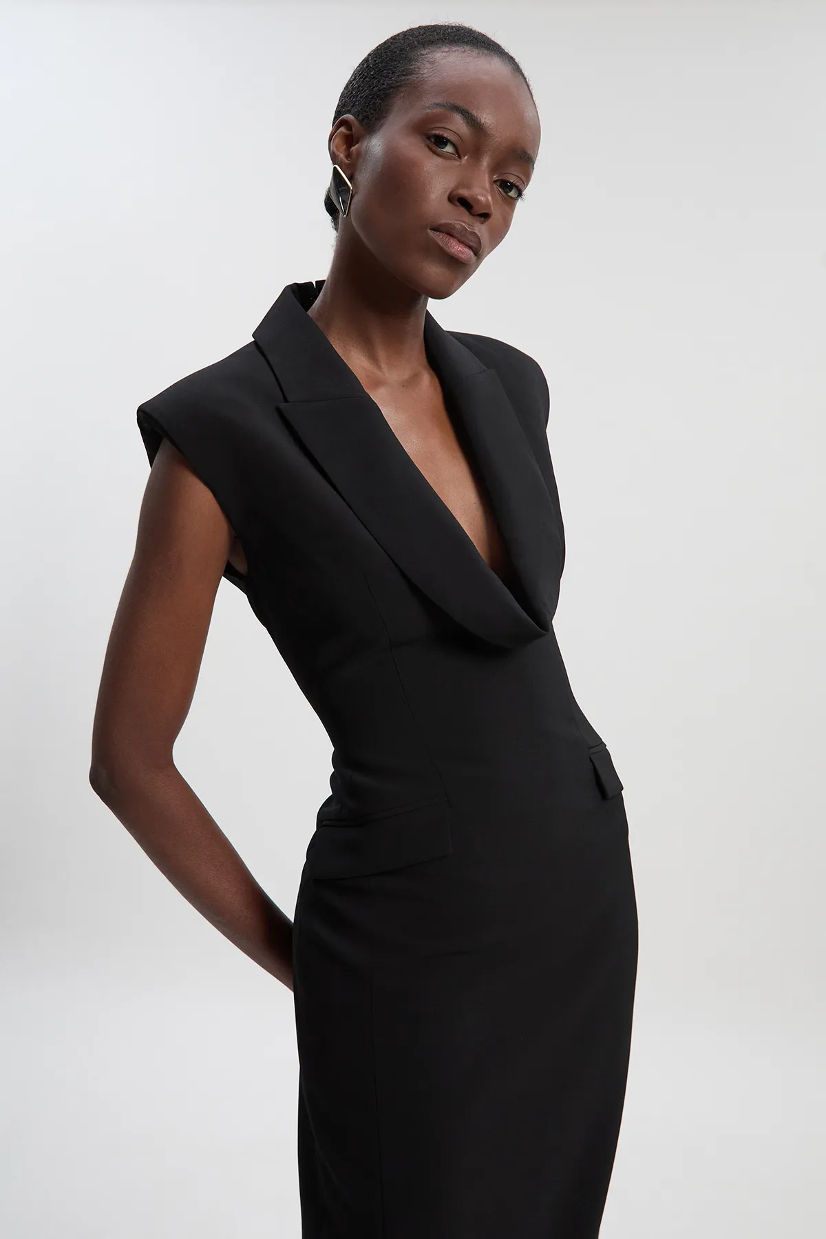 Polished Tailored Cowl Neck Sleeveless Midi Dress BKK27152 3 Polished Tailored Cowl Neck Sleeveless Midi Dress BKK27152