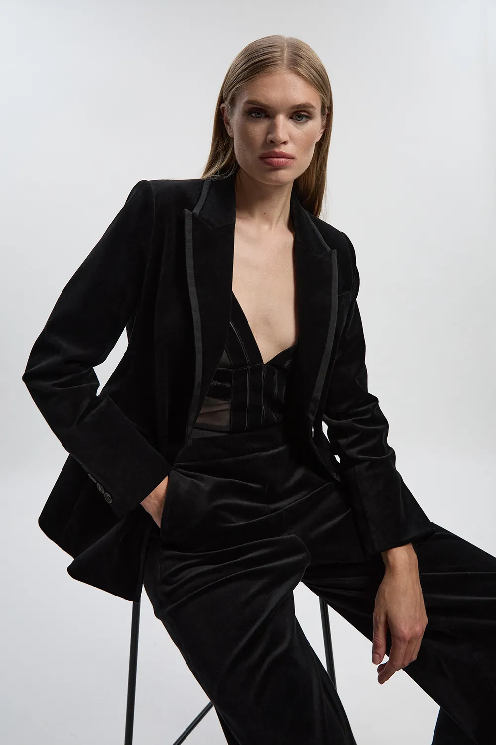 Velvet Groisgrain Tailored Blazer BKK27154