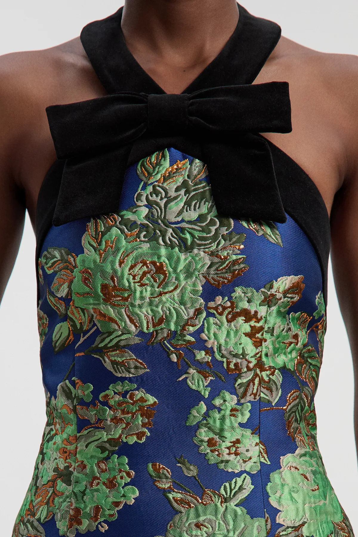 Velvet And Jacquard Contrast Halterneck Tailored Mini Dress BKK27155 3 Velvet And Jacquard Contrast Halterneck Tailored Mini Dress BKK27155