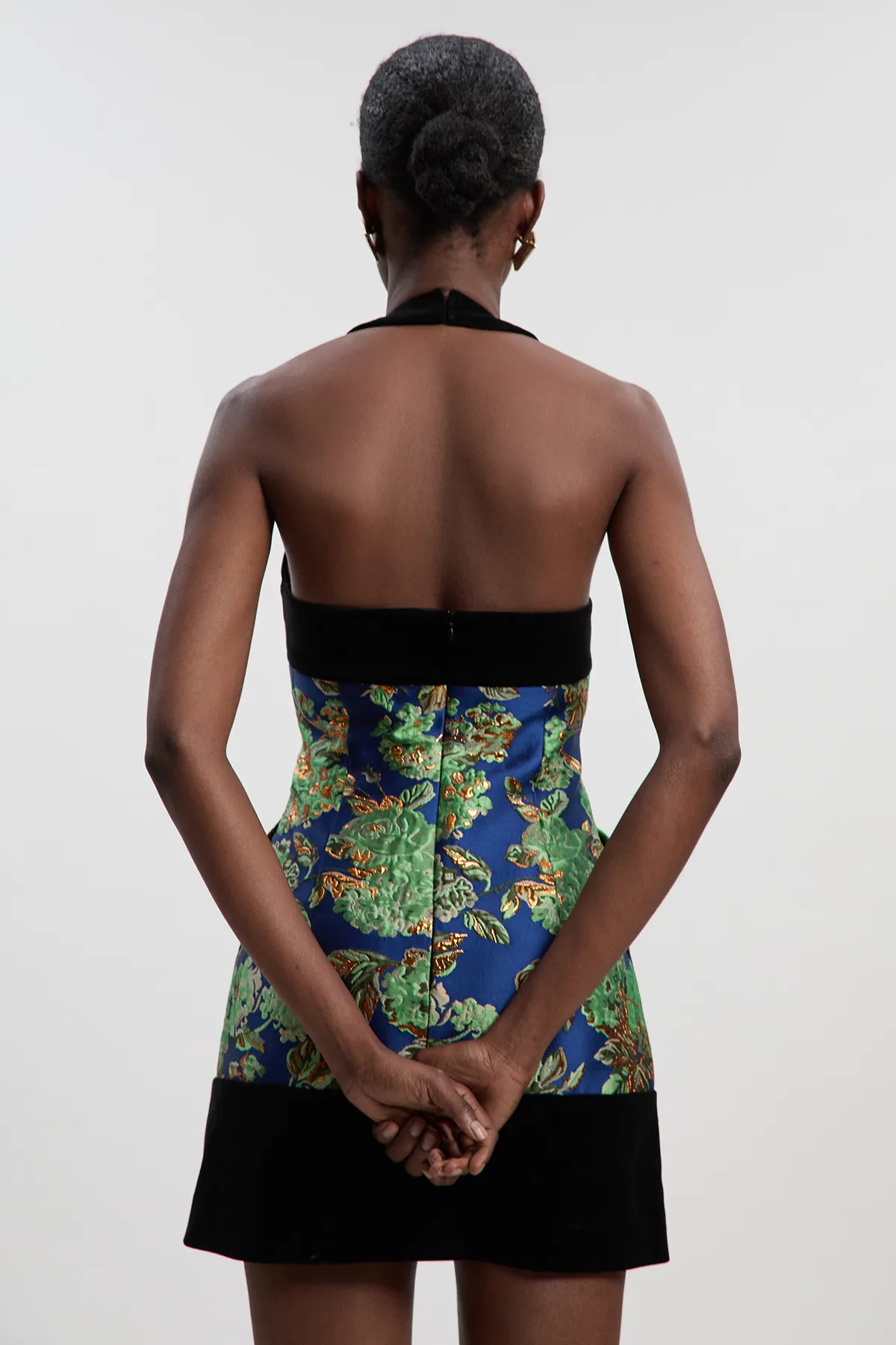 Velvet And Jacquard Contrast Halterneck Tailored Mini Dress BKK27155 4 Velvet And Jacquard Contrast Halterneck Tailored Mini Dress BKK27155