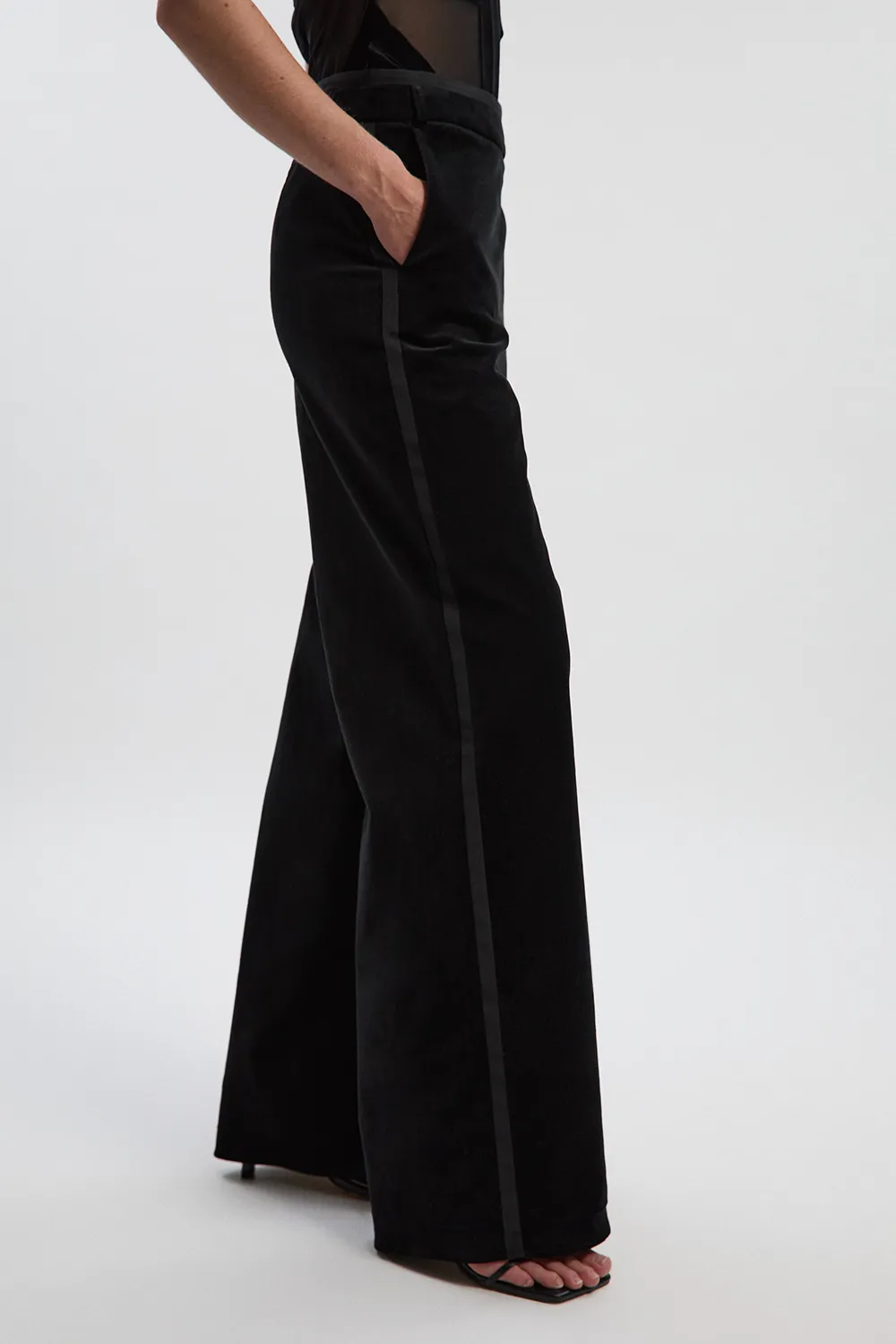 Velvet Groisgrain Tailored Wide Leg Pants BKK27183