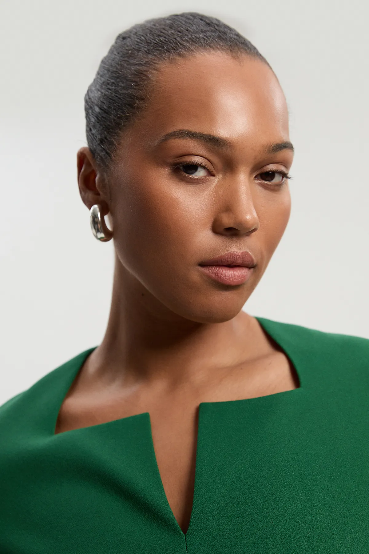 Plus Size Structured Crepe Forever Notch Neck Belted Tailored Jumpsuit BKK27188