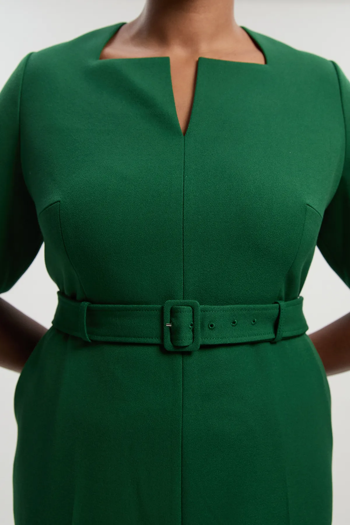 Plus Size Structured Crepe Forever Notch Neck Belted Tailored Jumpsuit BKK27188 3 Plus Size Structured Crepe Forever Notch Neck Belted Tailored Jumpsuit BKK27188