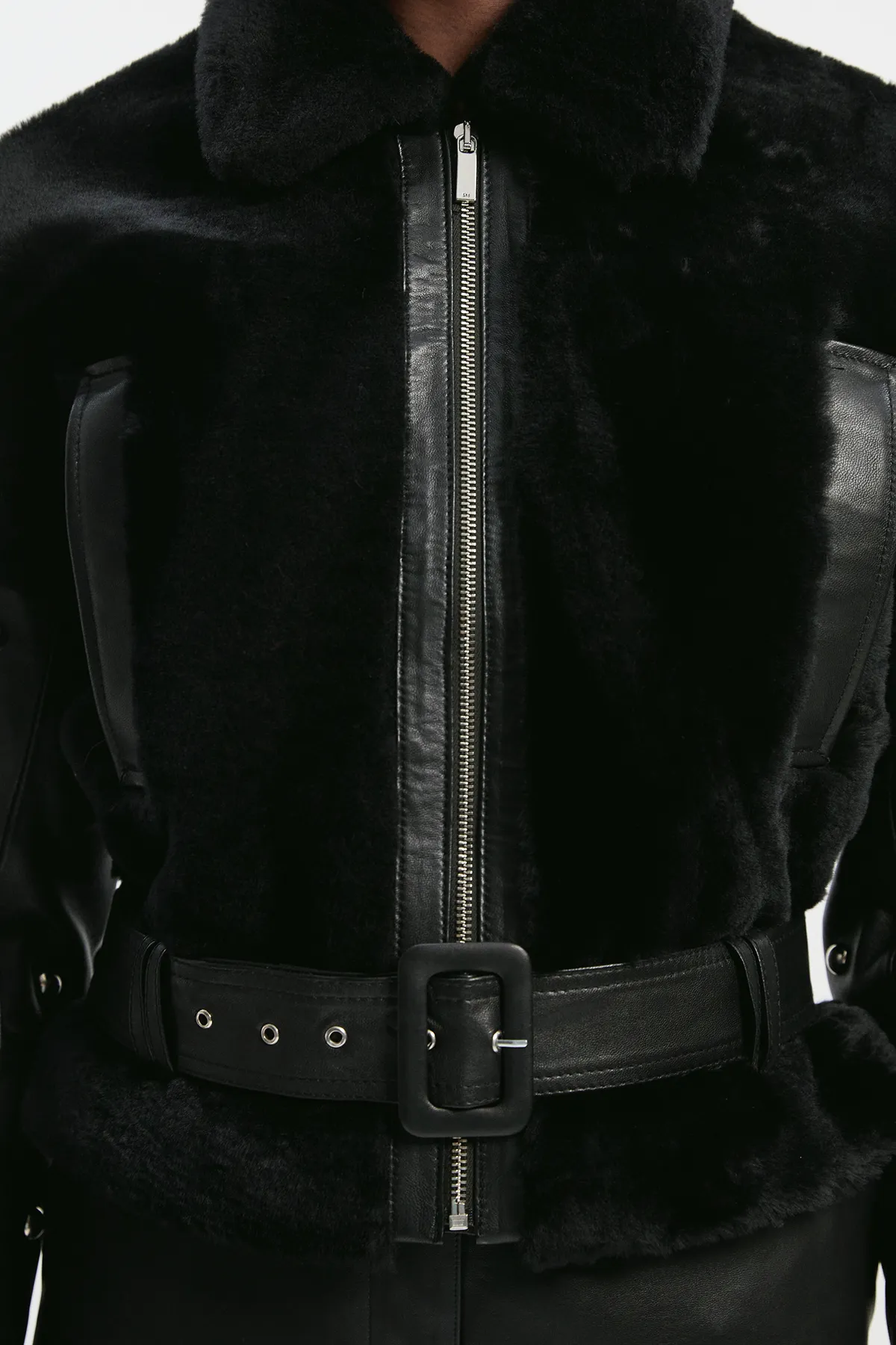 Shearling & Leather Mix Studded Moto Jacket BKK27211