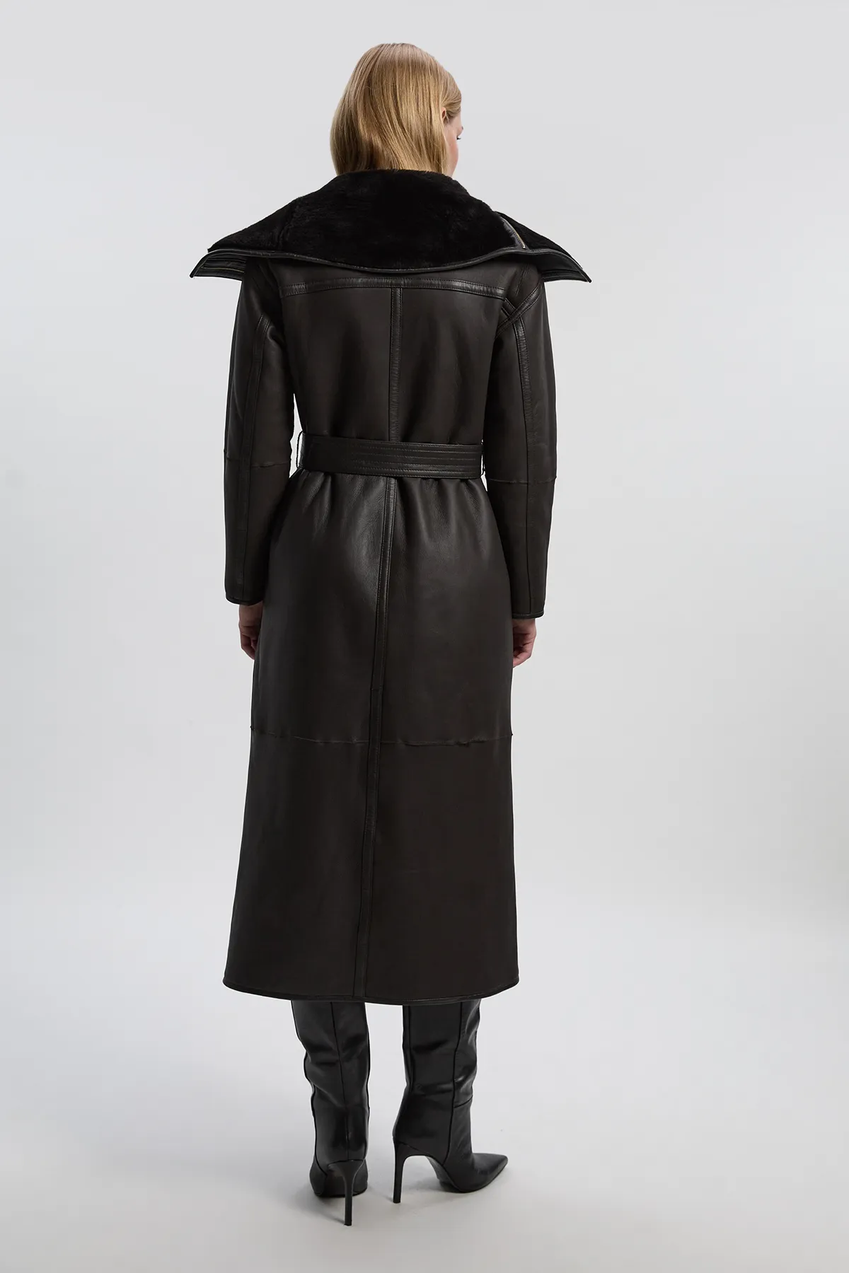 Reversible Shearling & Leather High Collar Maxi Coat BKK27235 5 Reversible Shearling & Leather High Collar Maxi Coat BKK27235