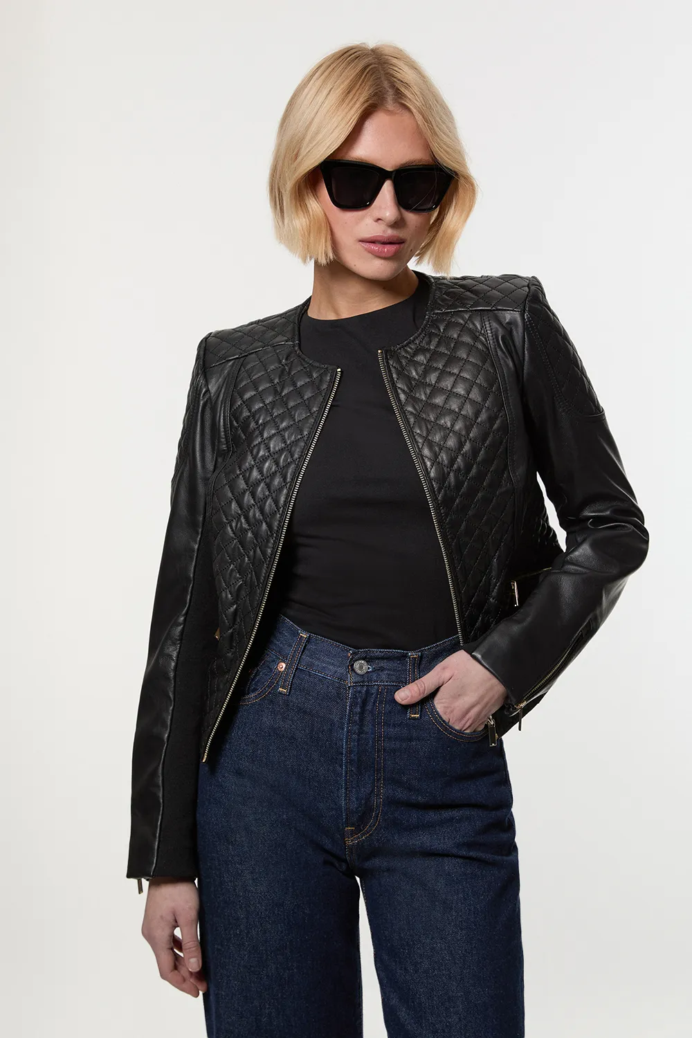 Leather Quilted Biker Jacket BKK27261