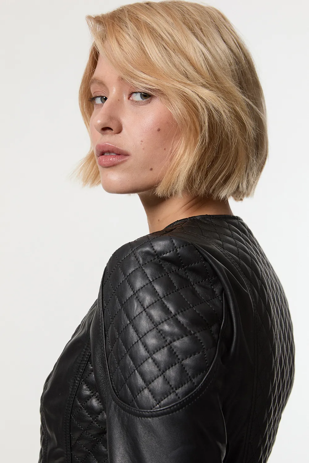 Leather Quilted Biker Jacket BKK27261