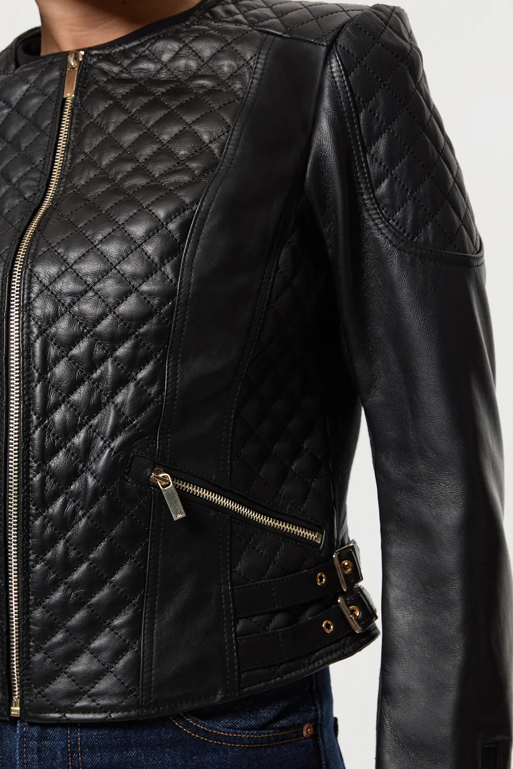 Leather Quilted Biker Jacket BKK27261 3 Leather Quilted Biker Jacket BKK27261
