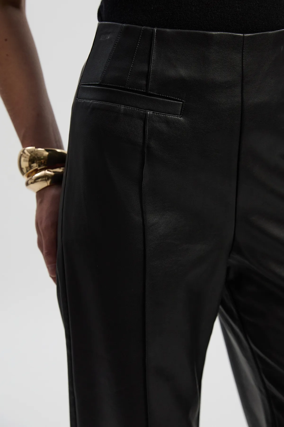 Faux Leather Seam Detail Wide Leg Dress Pants BKK27278 3 Faux Leather Seam Detail Wide Leg Dress Pants BKK27278