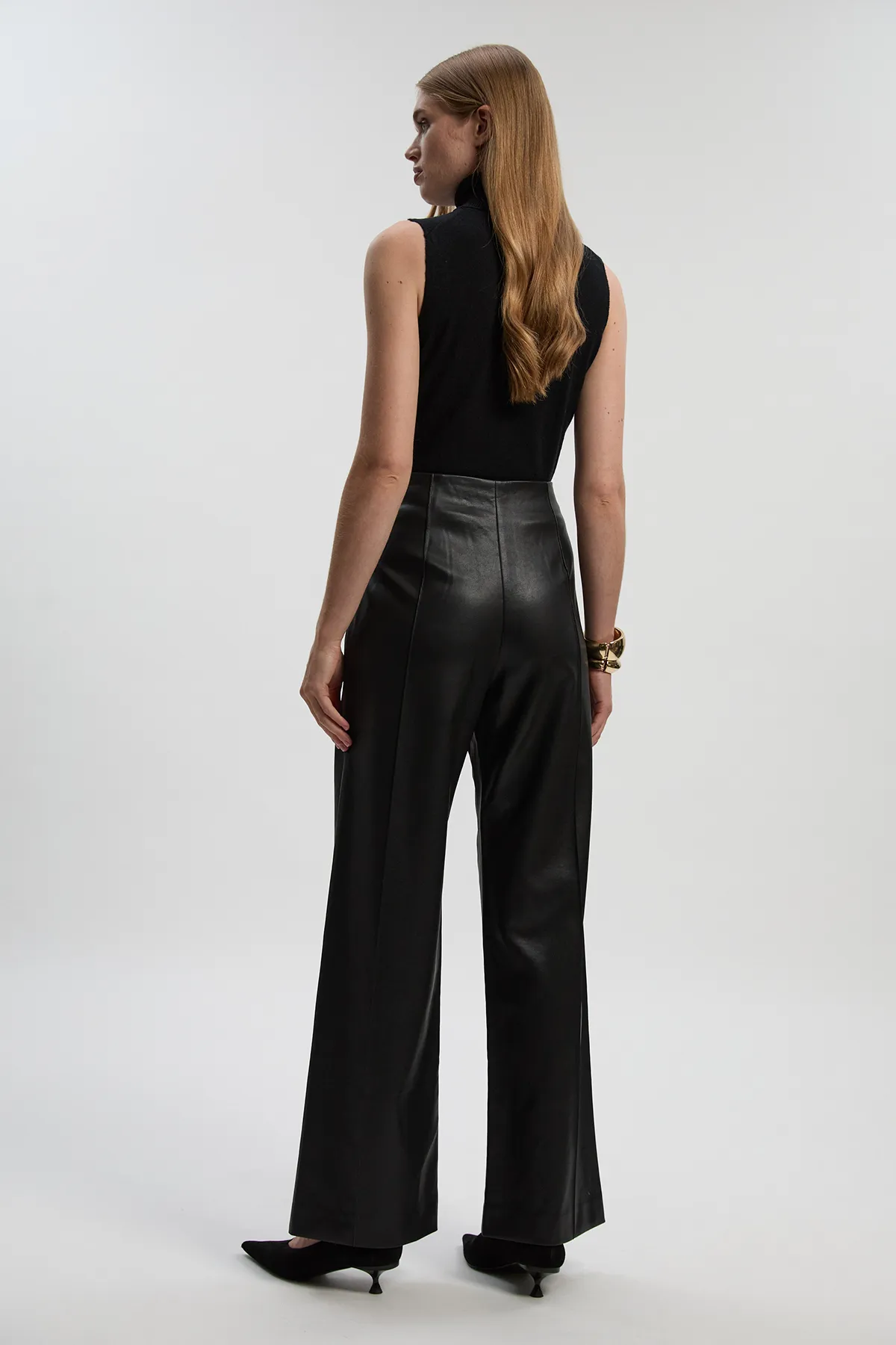Faux Leather Seam Detail Wide Leg Dress Pants BKK27278 4 Faux Leather Seam Detail Wide Leg Dress Pants BKK27278