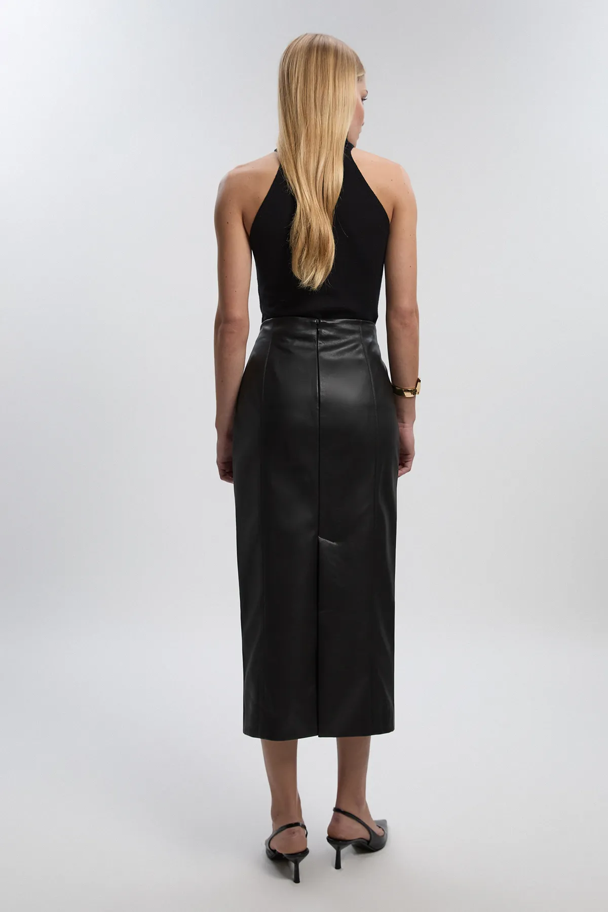 Faux Leather Seam Waist Detail Pencil Midi Skirt BKK27279 4 Faux Leather Seam Waist Detail Pencil Midi Skirt BKK27279