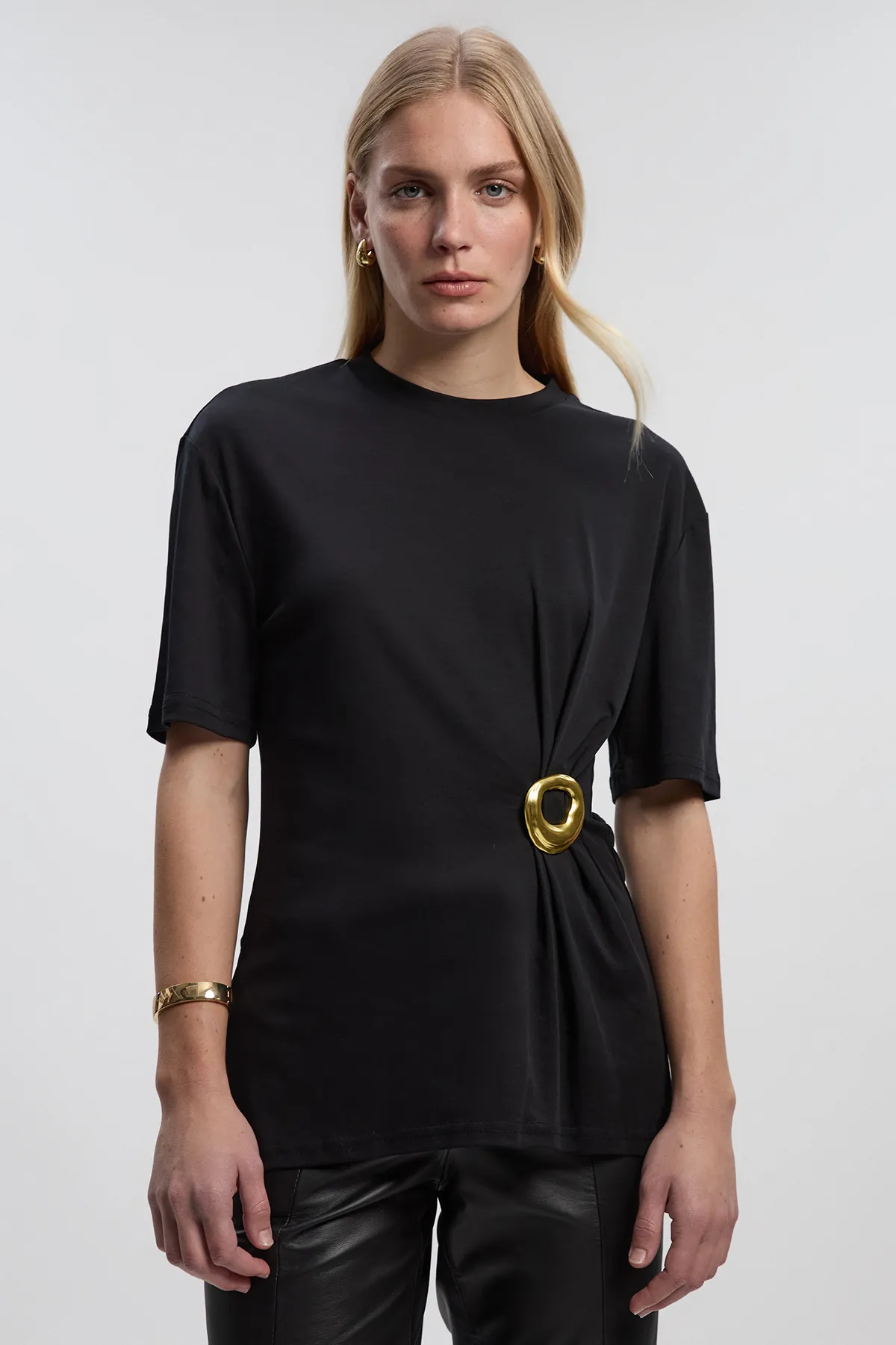 Cotton Crew Neck Trim Detail Short Sleeve T-Shirt BKK27311