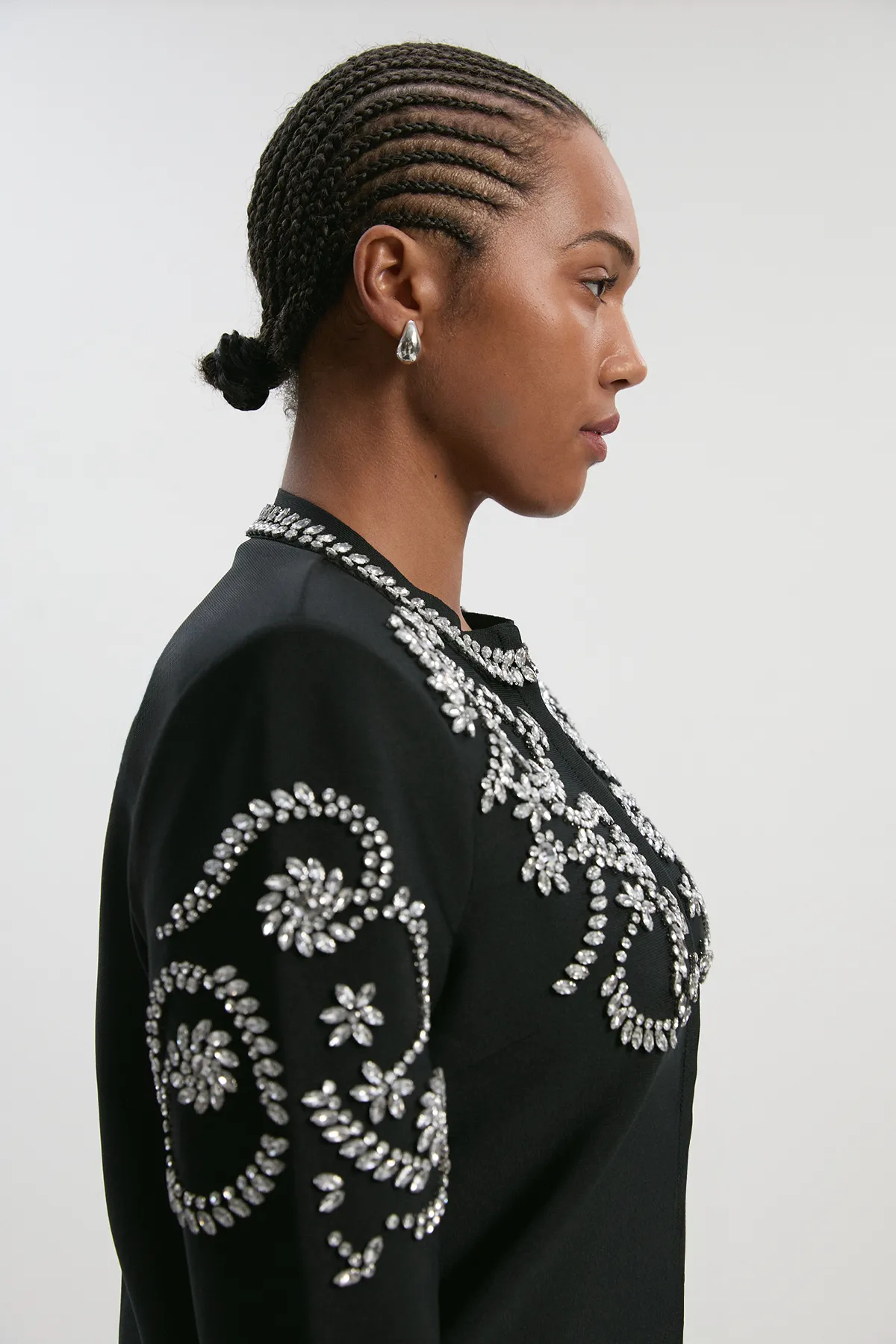 Plus Size Figure Form Bandage Embellished Knit Jacket BKK27285