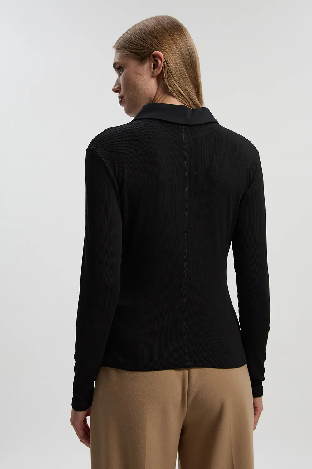 Viscose Rib Jersey Long Sleeve Collared Button Top BKK27312 4 Viscose Rib Jersey Long Sleeve Collared Button Top BKK27312