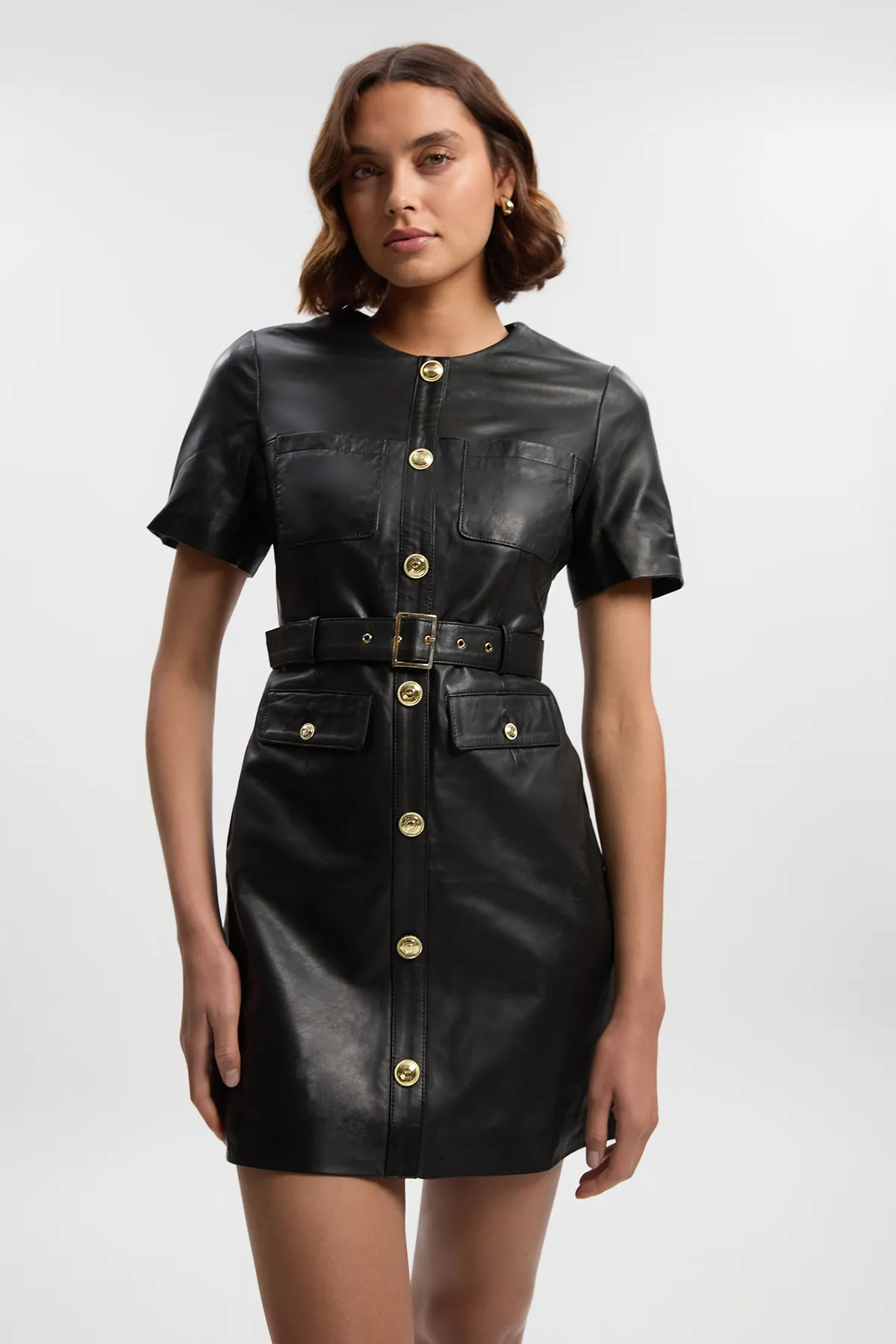Leather Pocket Belted Mini Dress BKK27360