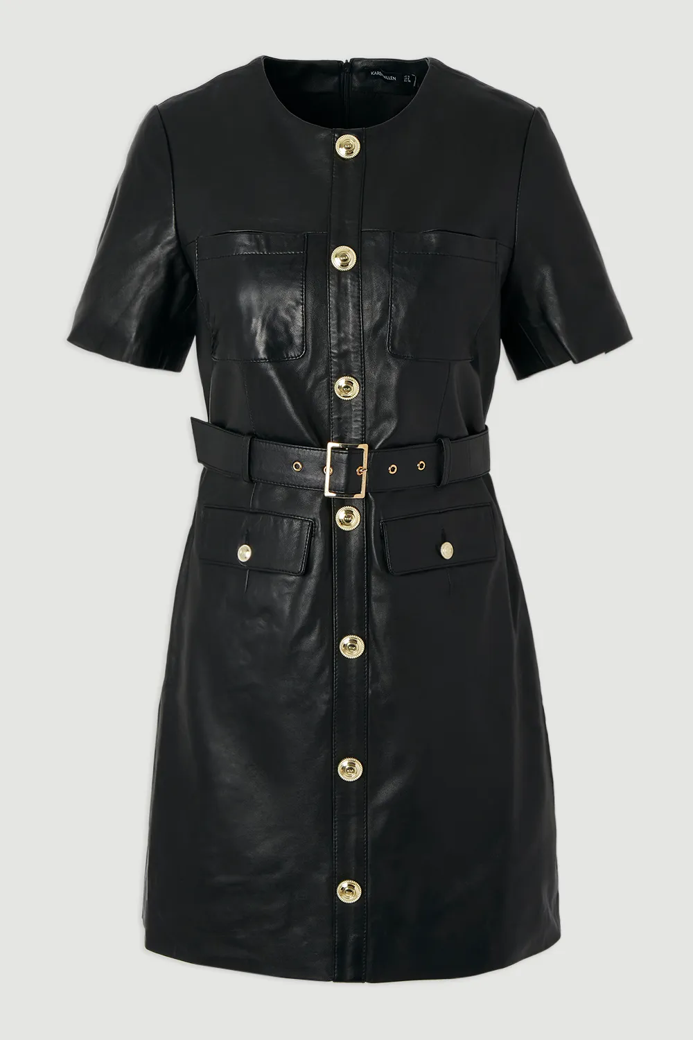 Leather Pocket Belted Mini Dress BKK27360 4 Leather Pocket Belted Mini Dress BKK27360