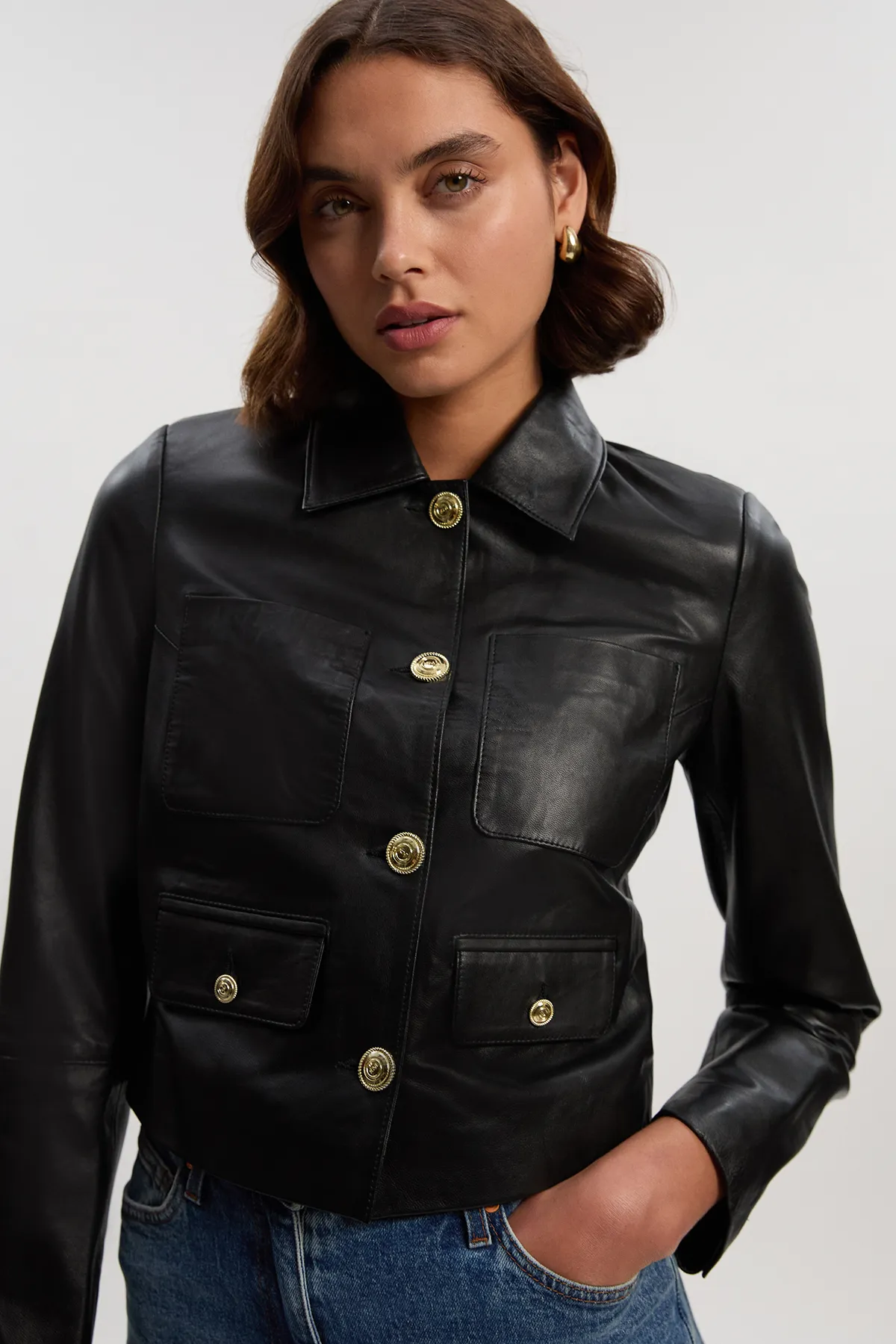 Leather Pocket Tailored Jacket BKK27362