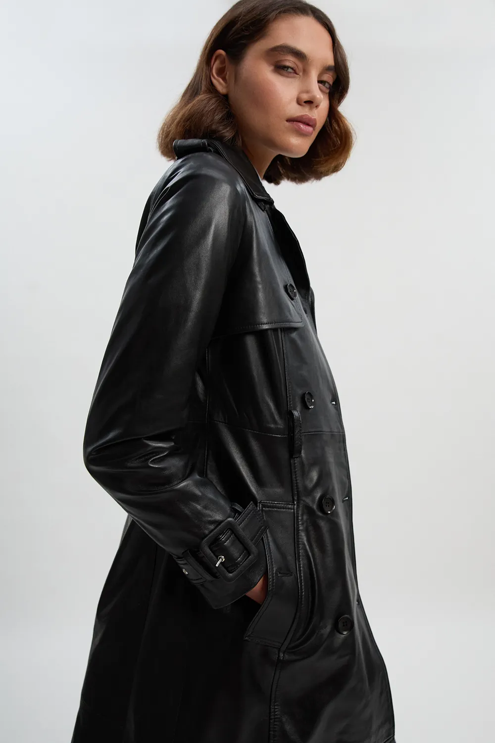 Leather Trench Belted Mac Midi Coat BKK27501