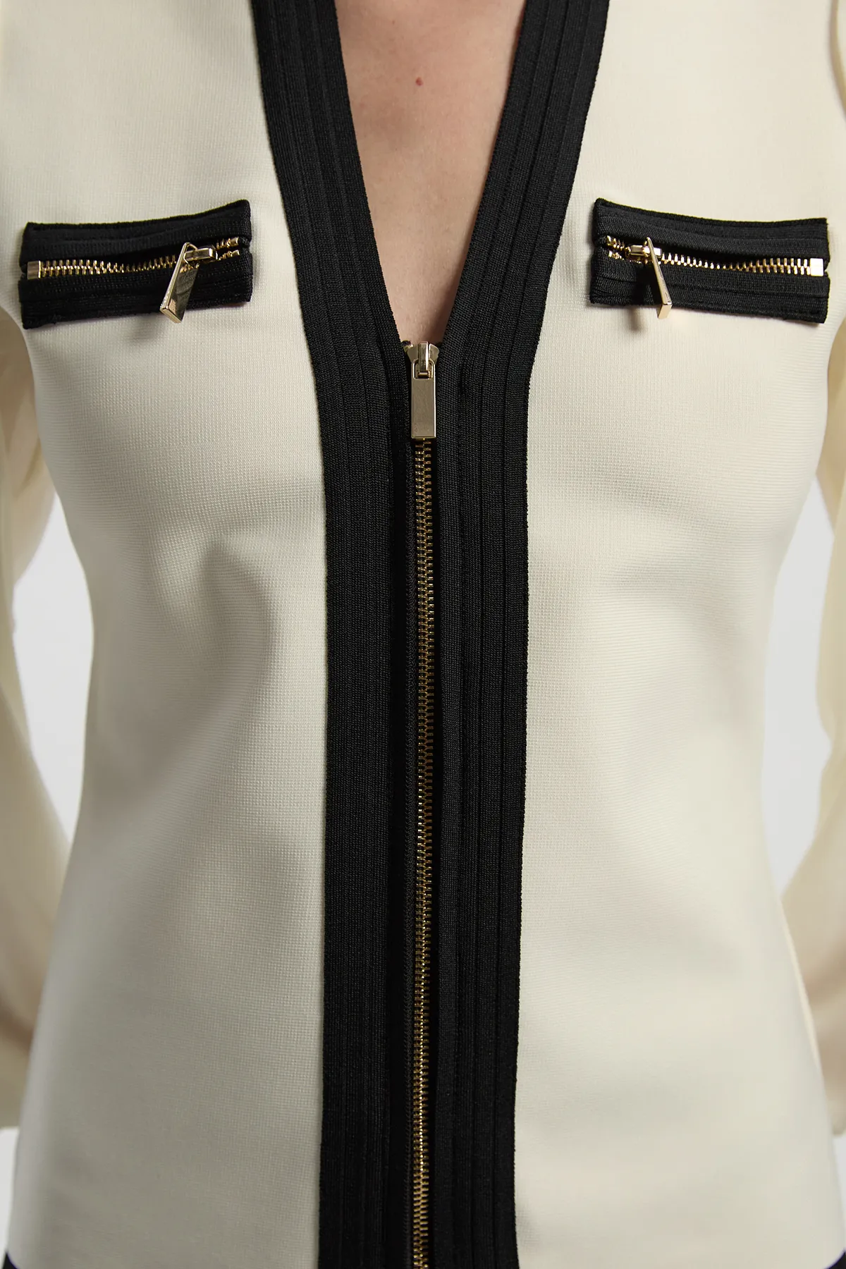 Chiffon Sleeve Zip Through Bandage Knit Top BKK27551 3 Chiffon Sleeve Zip Through Bandage Knit Top BKK27551