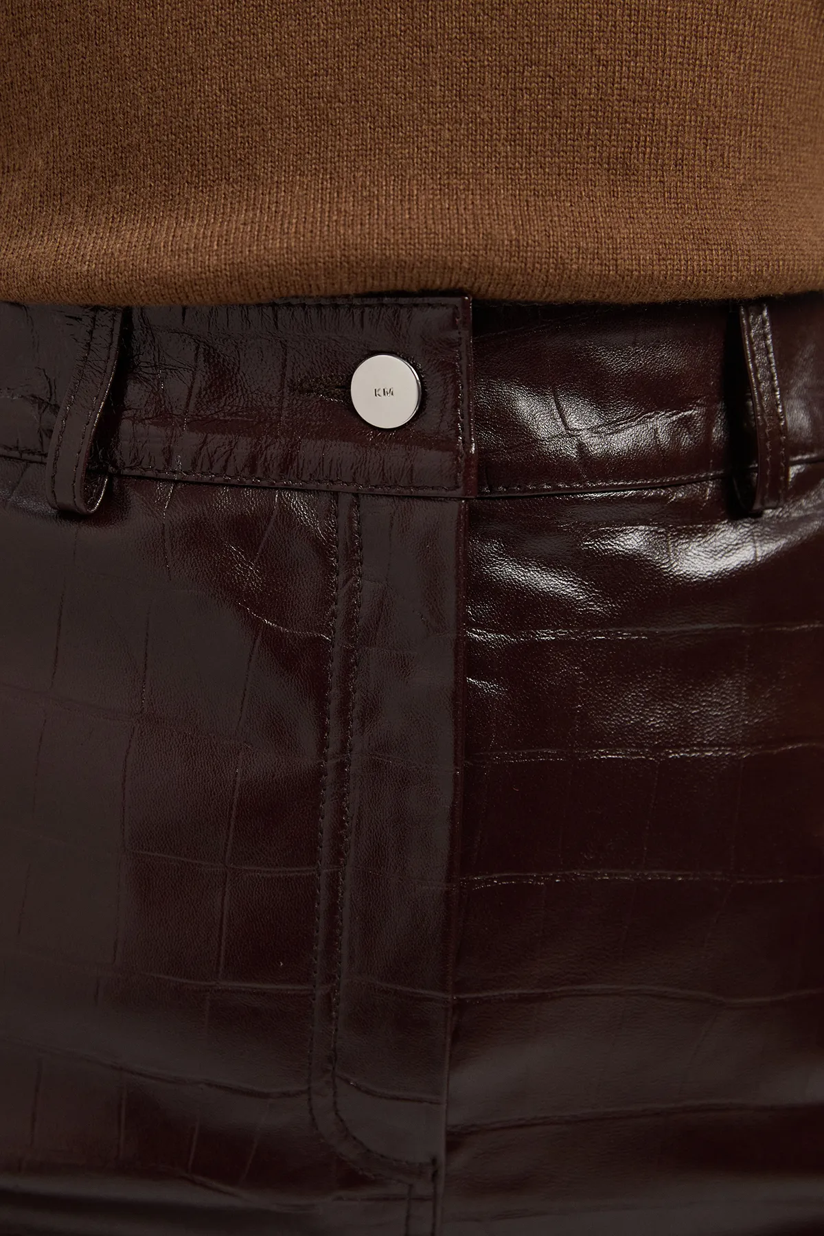 High Shine Croc Embossed Leather Mini Skirt BKK27598 3 High Shine Croc Embossed Leather Mini Skirt BKK27598