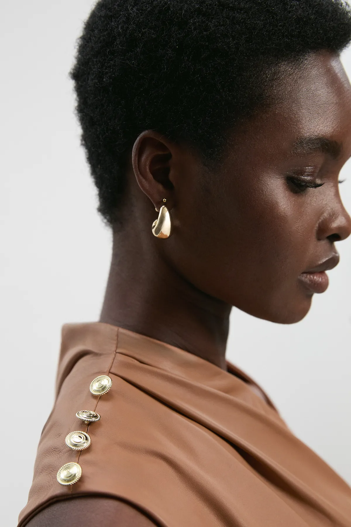 Leather Asymmetric Neck Full Skirt Midi Dress BKK27599 3 Leather Asymmetric Neck Full Skirt Midi Dress BKK27599