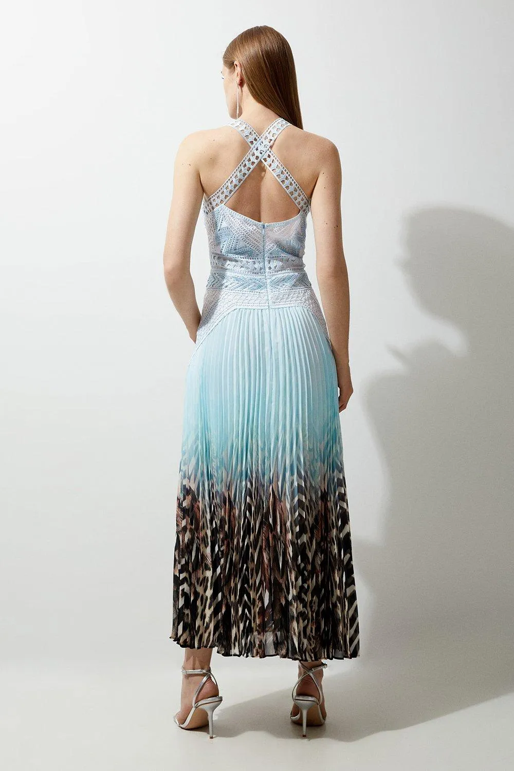 Guipure Lace Printed Pleated Racer Woven Maxi Dress BKK18332 5 Guipure Lace Printed Pleated Racer Woven Maxi Dress BKK18332