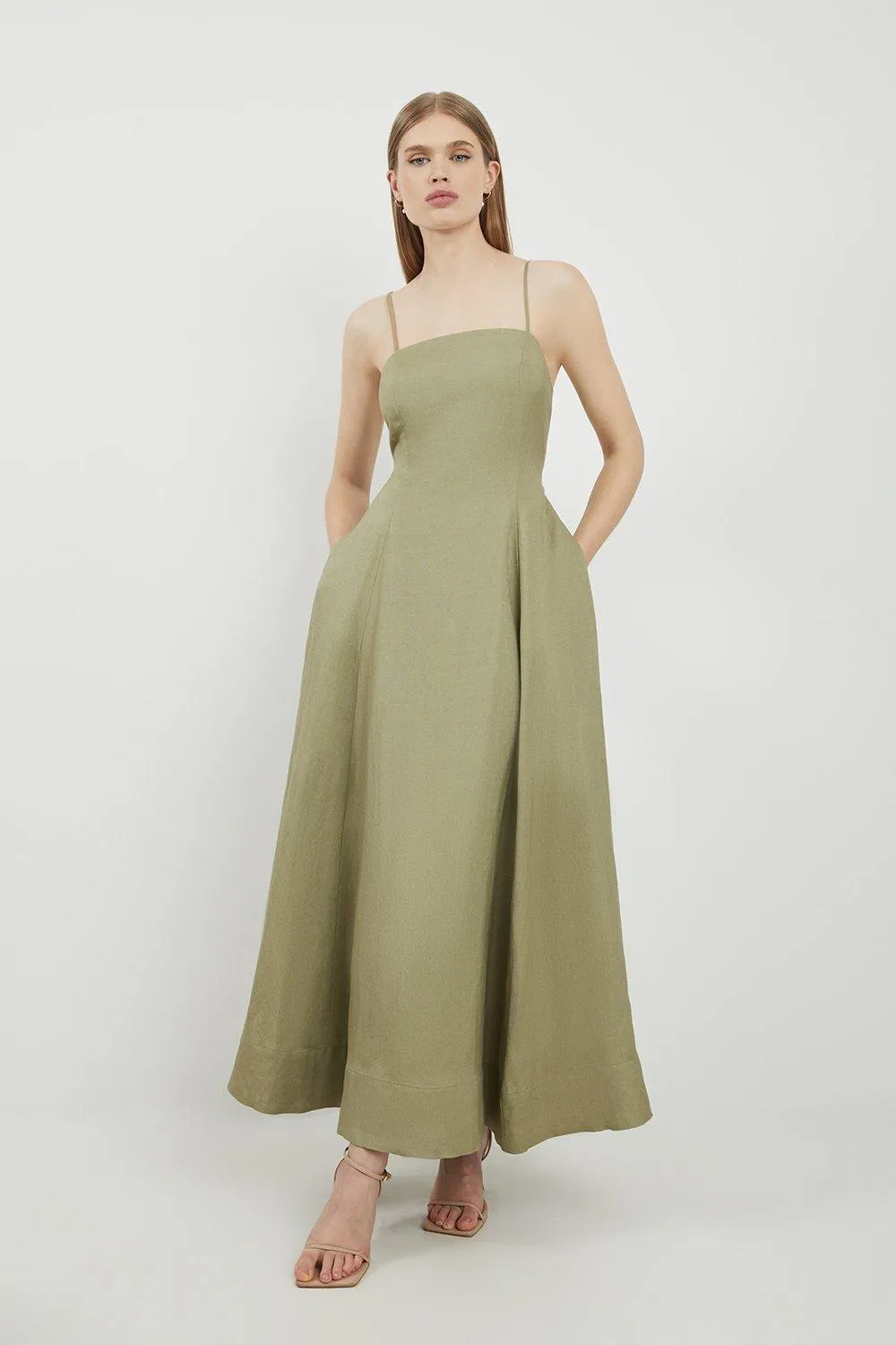 Lydia Millen Linen Woven Strappy Maxi Dress BKK18469