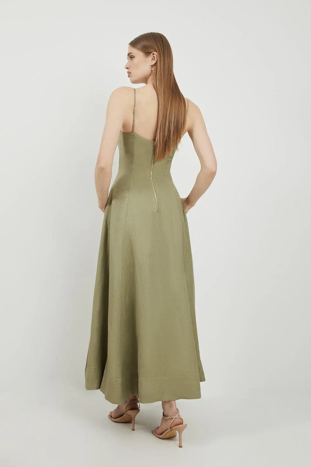 Lydia Millen Linen Woven Strappy Maxi Dress BKK18469