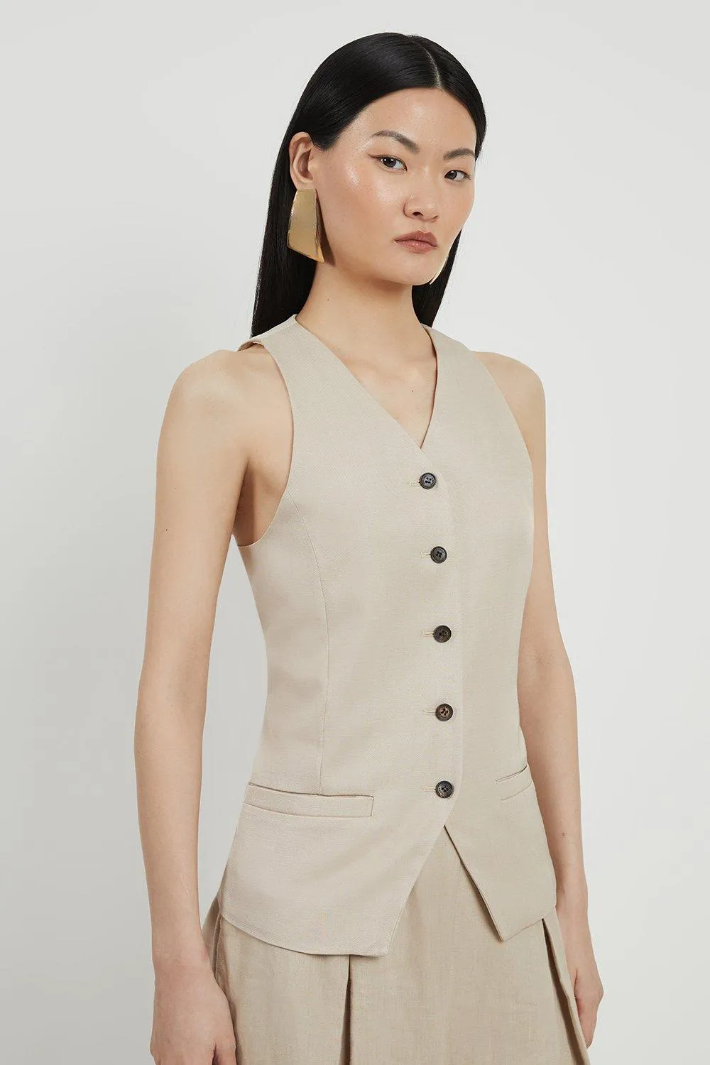 Premium Linen Button Through Tailored Top BKK18472