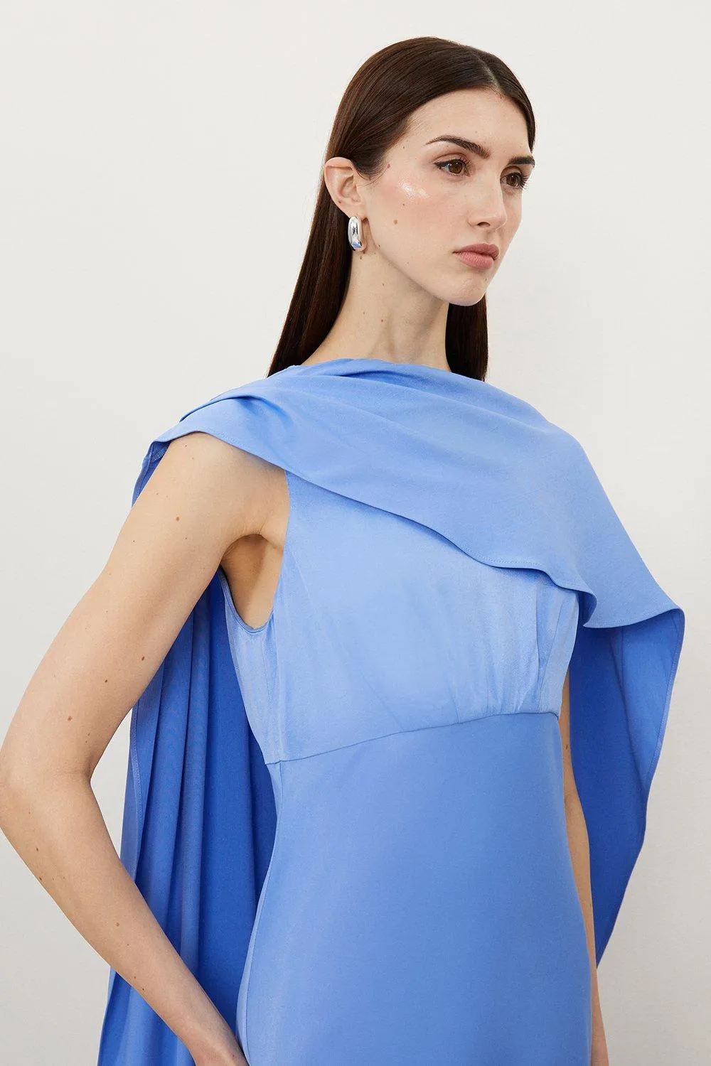 Tall Viscose Satin Draped Midi Dress BKK18536